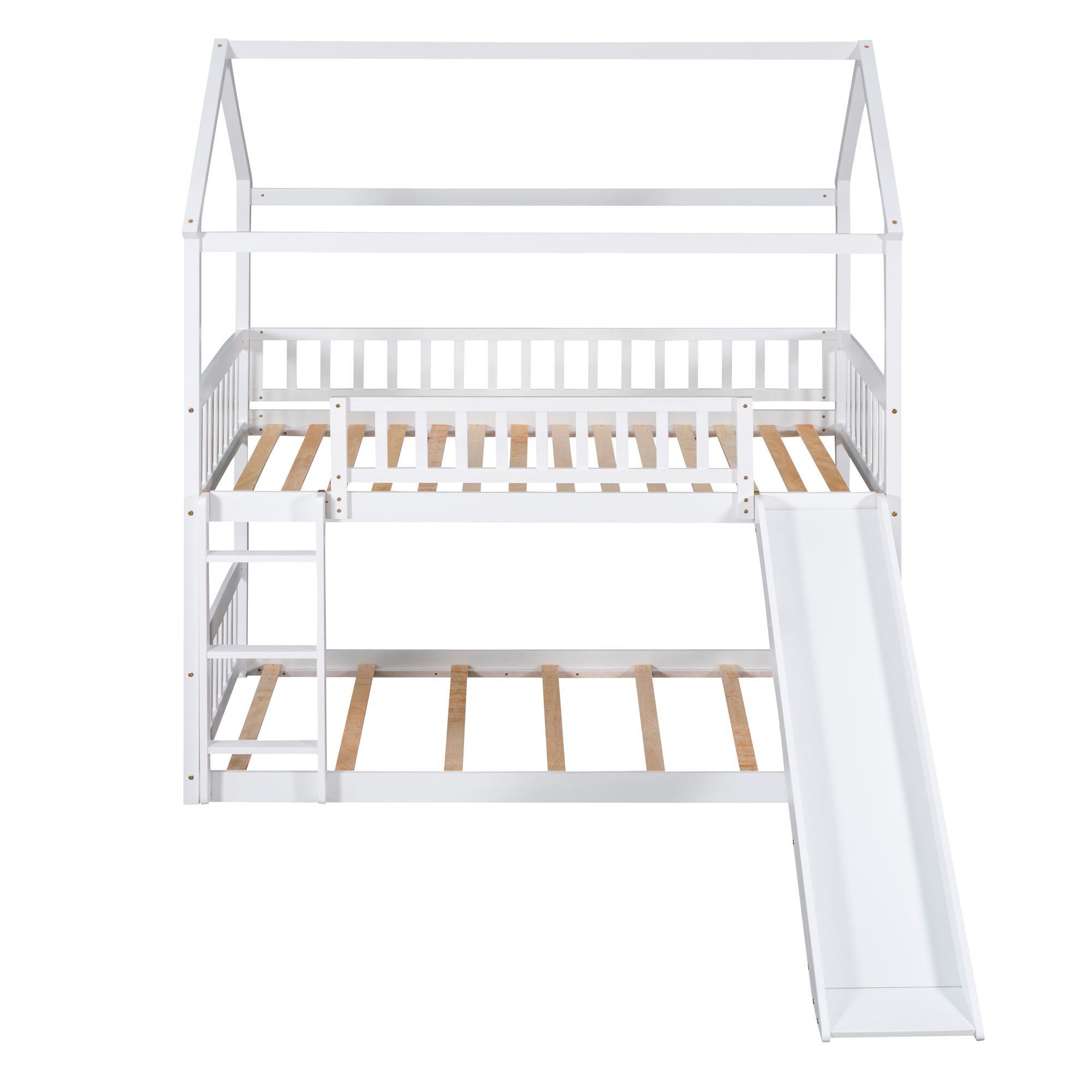 Twin Over Twin Bunk Bed with Slide, Home Bed with Slide, White, Dimensions 79.5