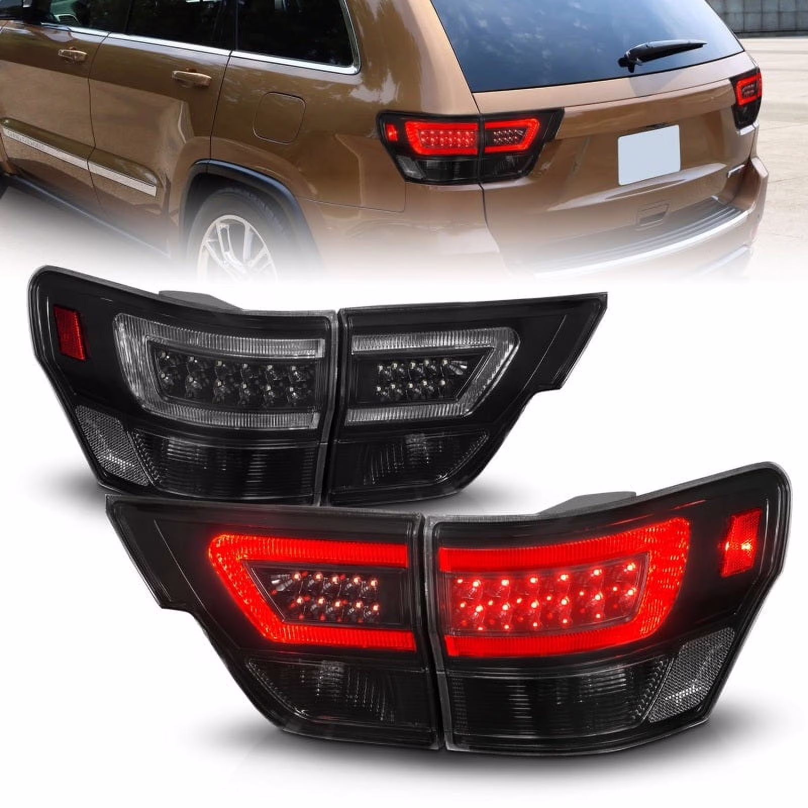 ANZO 11-13 Jeep Grand Cherokee LED Taillights w/ Lightbar Black Housing/Smoke Lens 4pcs