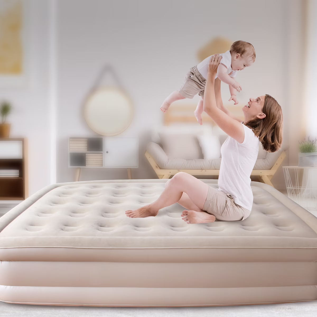 Inflatable Queen Air Mattress with Built-in Pump, 16in Twin Elevated Durable Air Bed 660lb Max, Grey