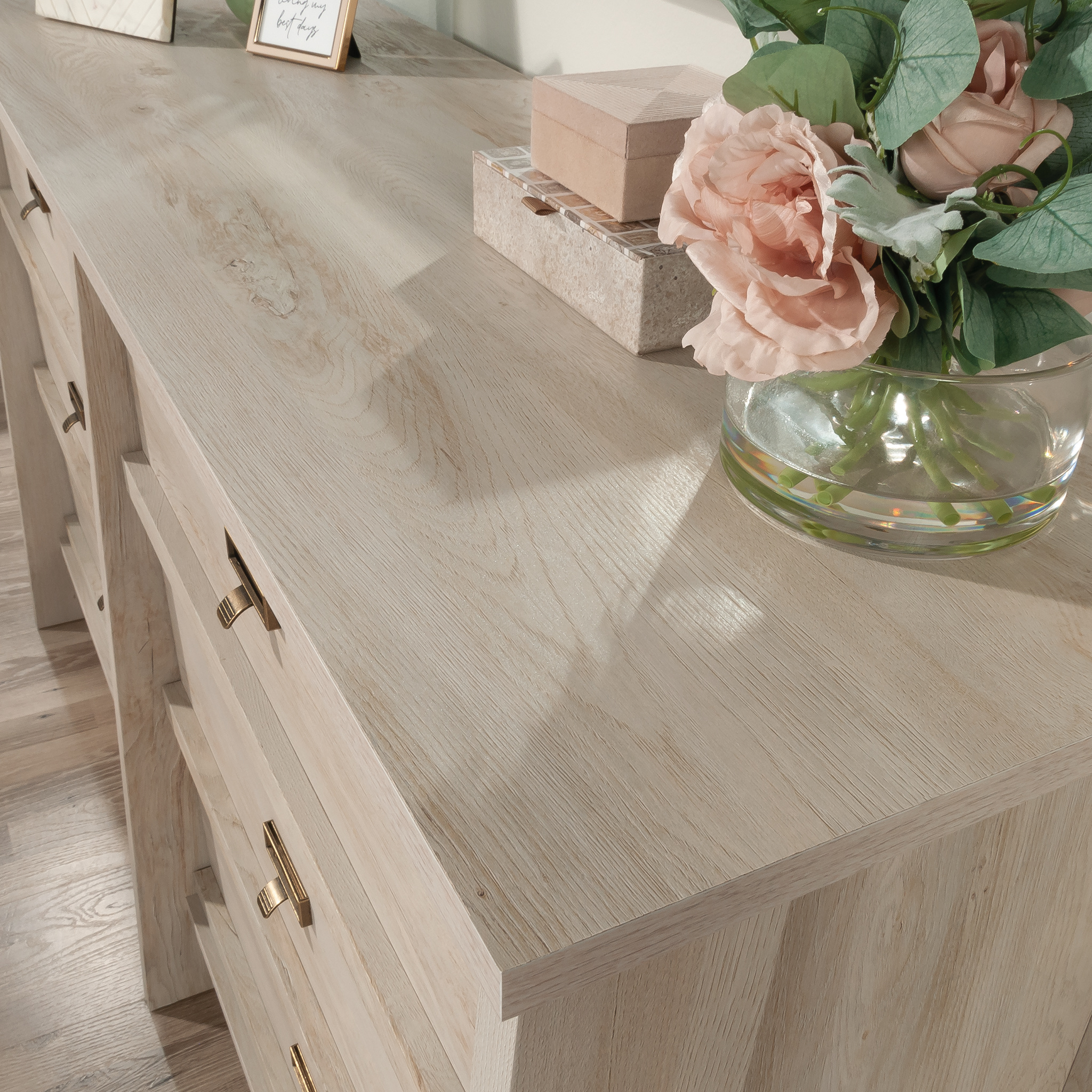 Sauder Trestle 6-Drawer Dresser in Chalked Dressernut, Chalked Chestnut Finish