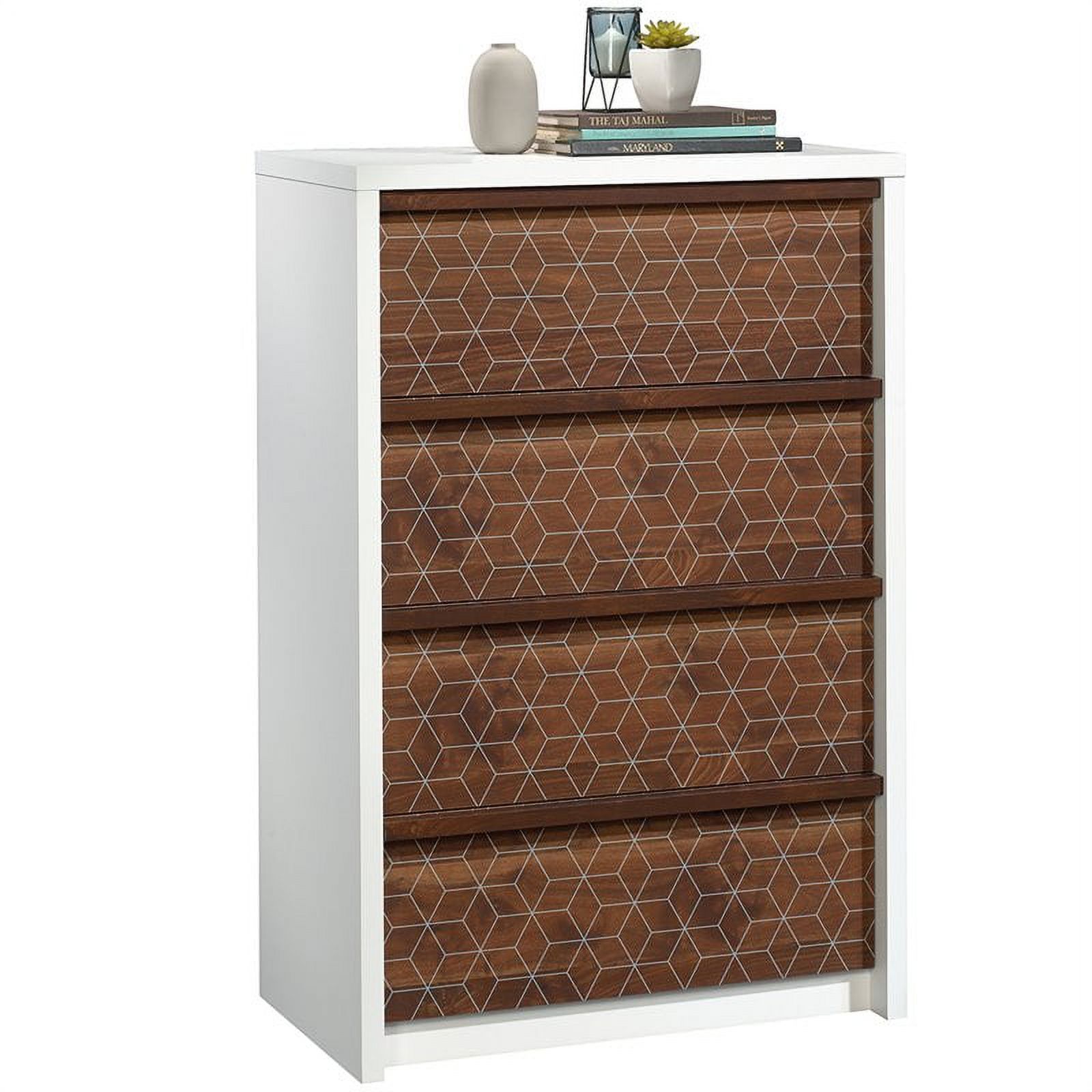 Pemberly Row 4-Drawer Engineered Wood Chest in Soft White/Grand Walnut