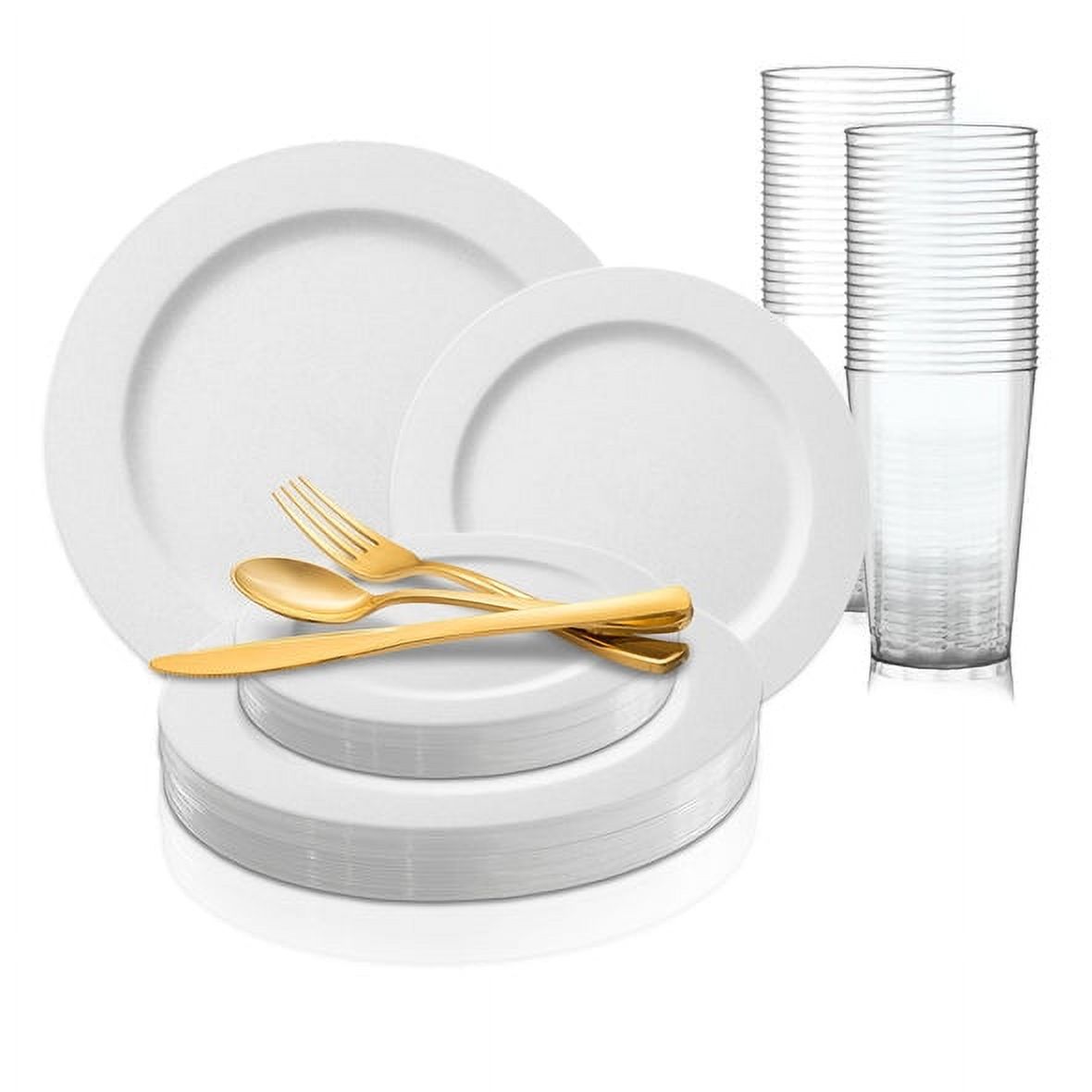 Smarty Matte Milk White Round Disposable Plastic Wedding Value Set, 720 ct