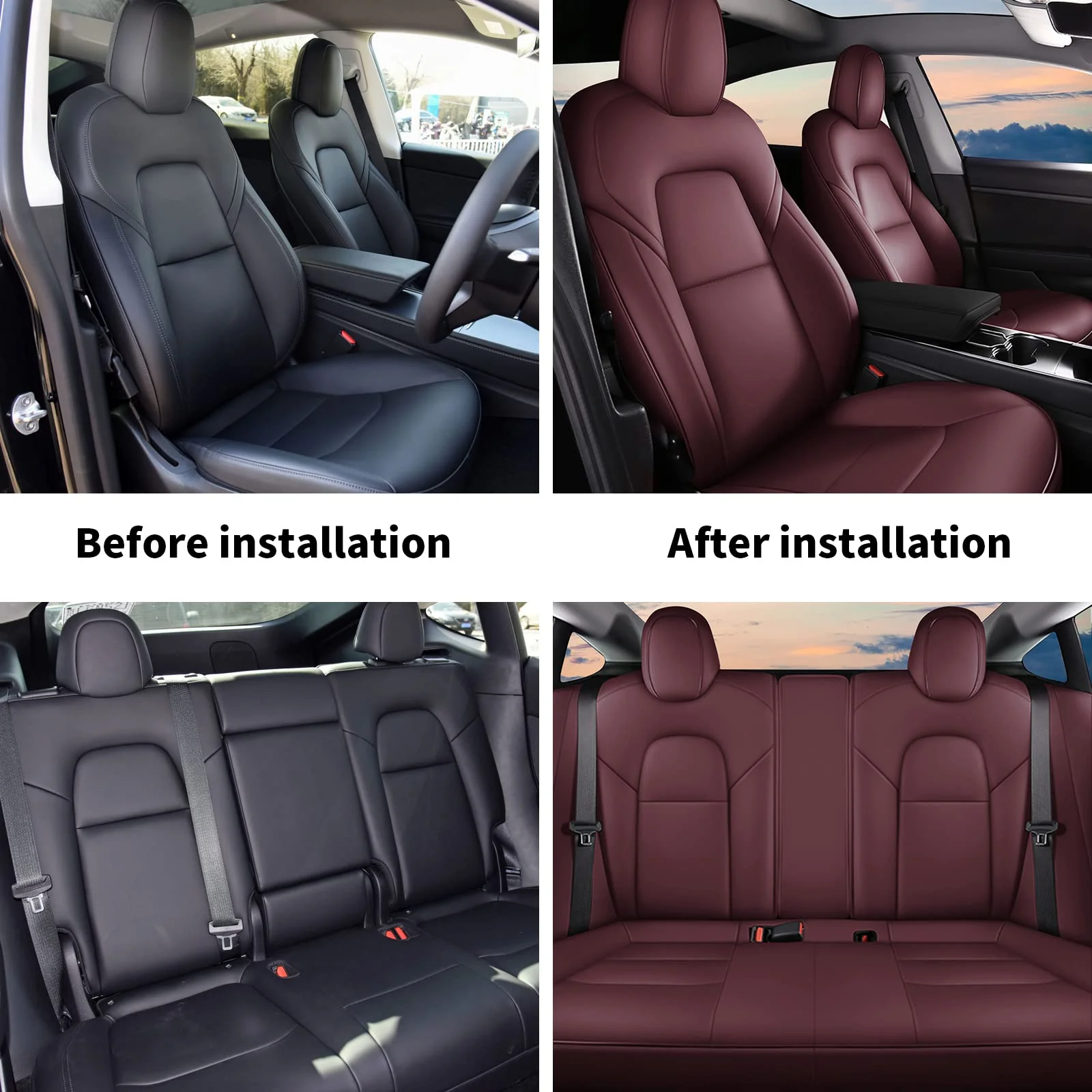 AOMSAZTO Custom Fit Model Y Car Seat Covers for Tesla Y 2020 2021 2022-Full Set (Burgundy Red)