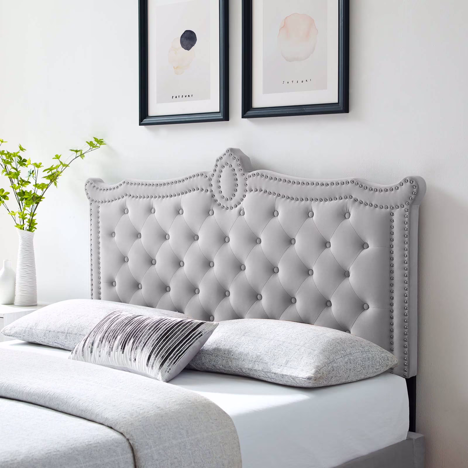 Modway Louisa Tufted Performance Velvet King/California King Headboard in Light Gray