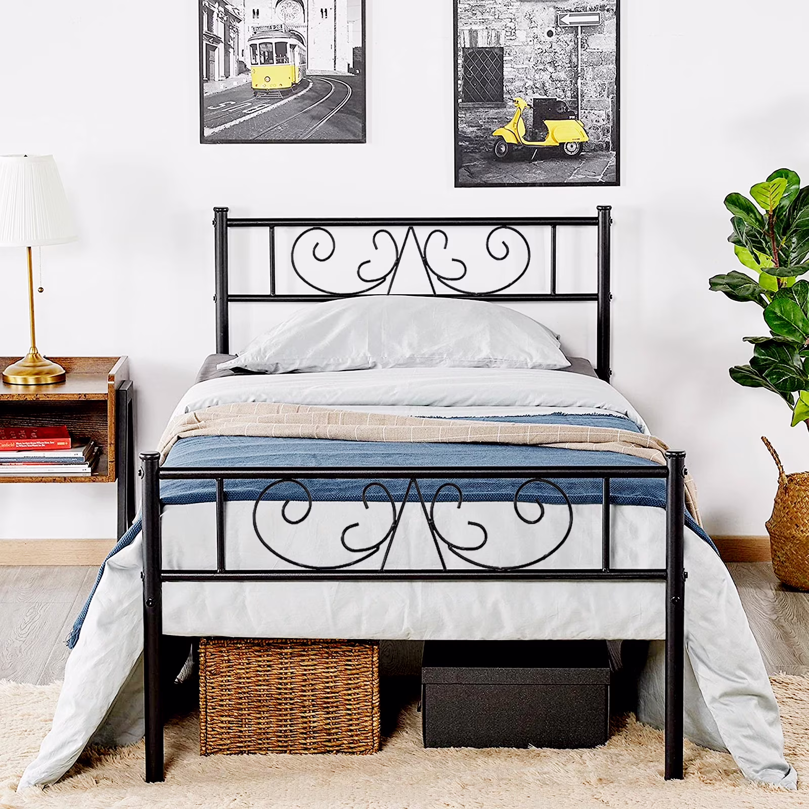 Voilamart Metal Platform Bed Twin Size Bed Frame with Headboard and Footboard, 15.3