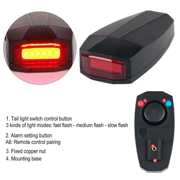 ODOMY USB Rechargeable Key Fob Controlled Bicycle Rear Light Cycling Anti-theft Alarm Warning Light