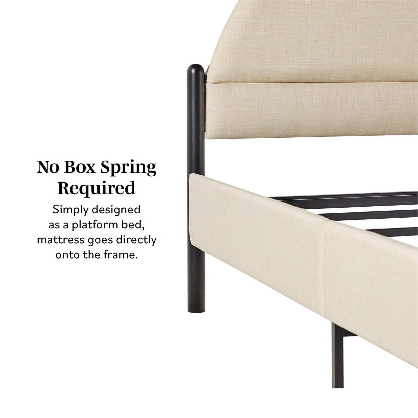 Pemberly Row Upholstered Metal Queen Bed with Arched Headboard in Oatmeal