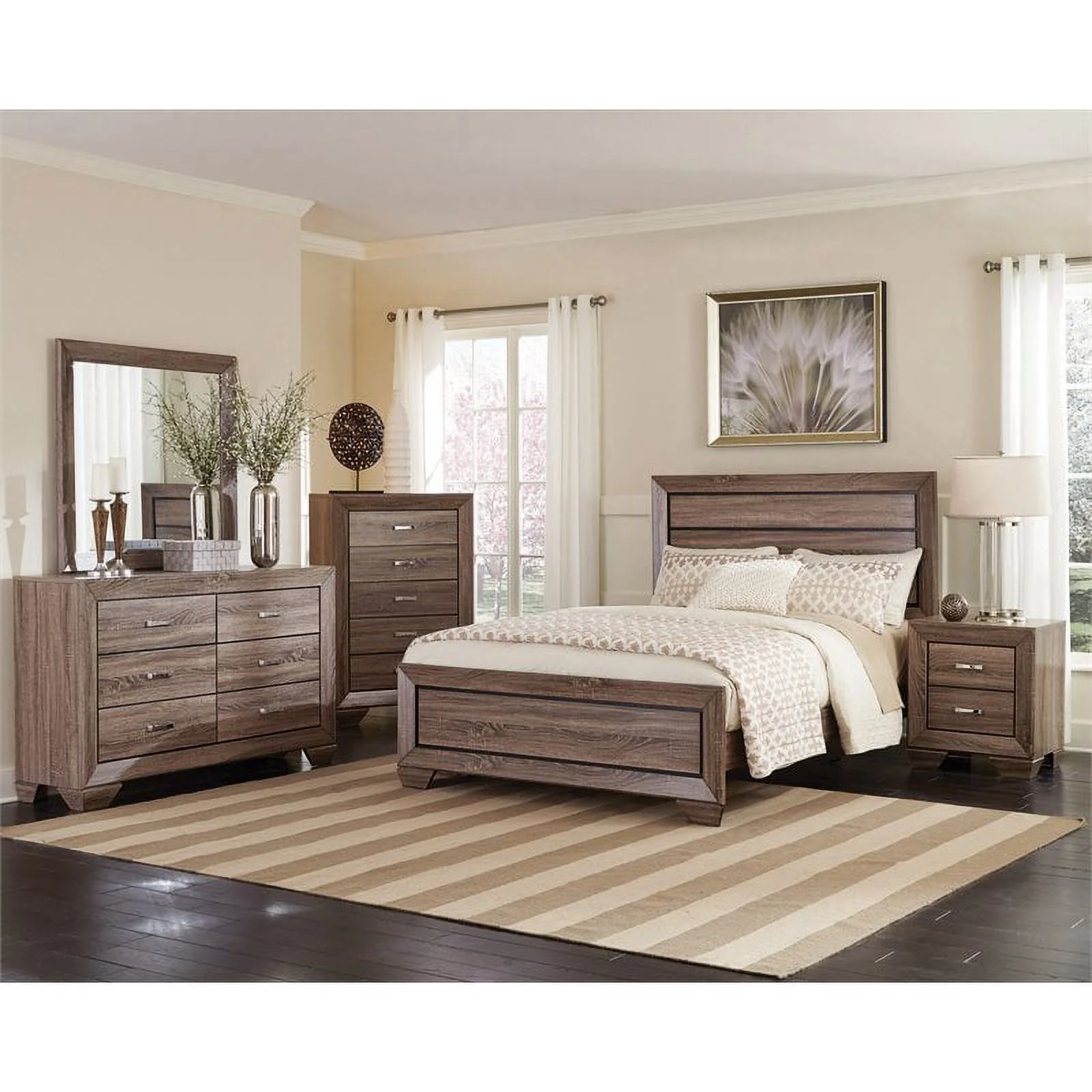 Maklaine Contemporary 4-piece Eastern King Wood Bedroom Set Washed Taupe