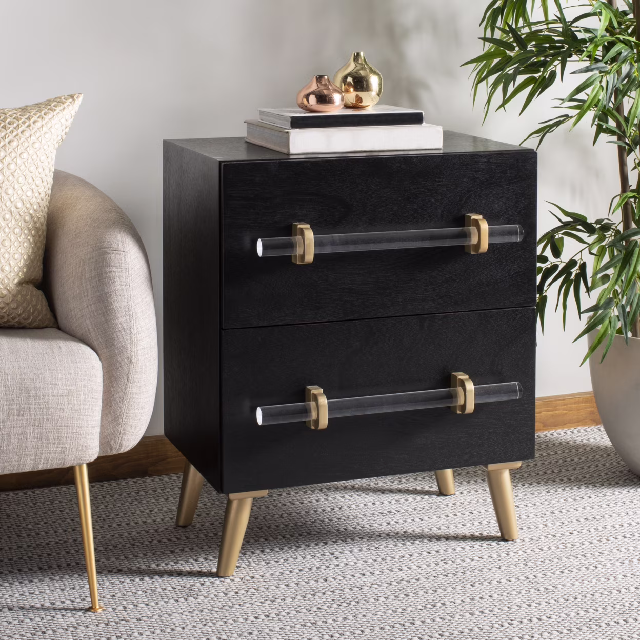 SAFAVIEH Sienne 2-Drawer Modern Contemporary Nightstand, Black