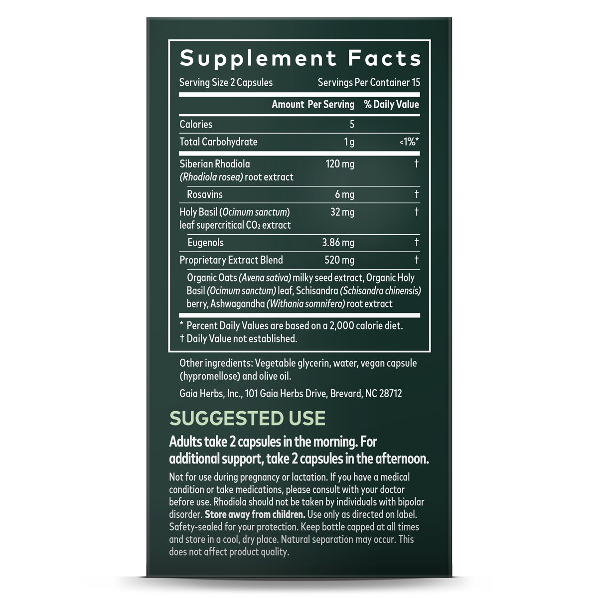 Stress Response with Rhodiola, Ashwagandha Holy Basil (30 Vegetarian Liquid Capsules)