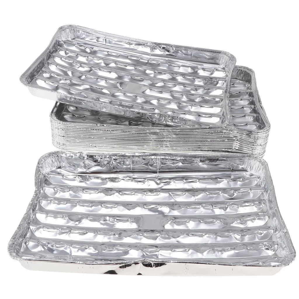 40pcs Aluminum Grilling Tray Rectangular BBQ Plate Disposable Cake Pan