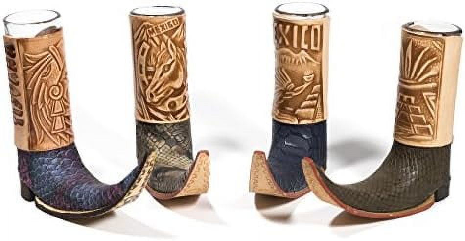 3 Pack ) Mexican Leather Mini Boot Tequila Shot - Original Artisan Bota Tribalera Para Tequila Assorted Colors)