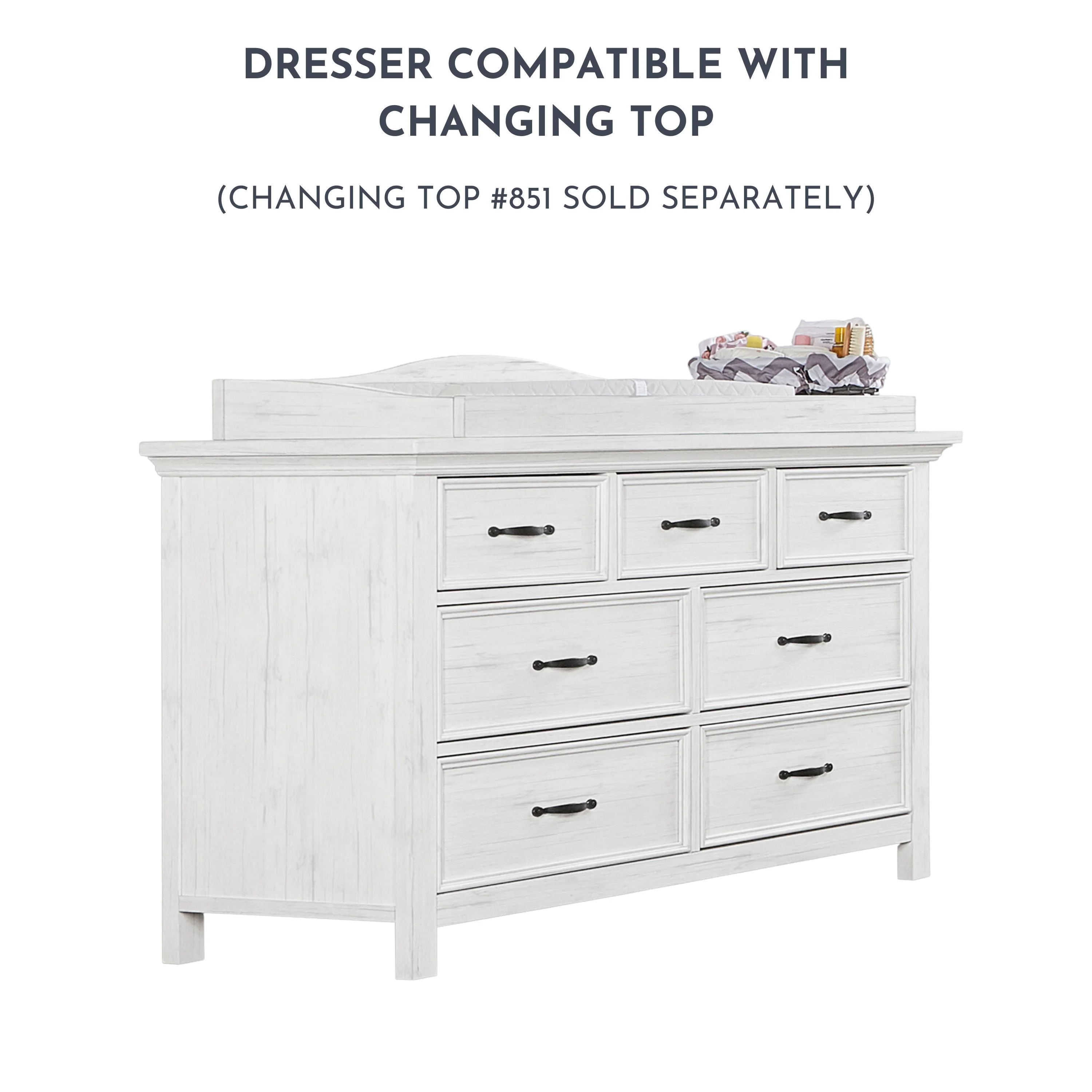 Evolur Belmar Rustic 7-Drawer Double Dresser, White.