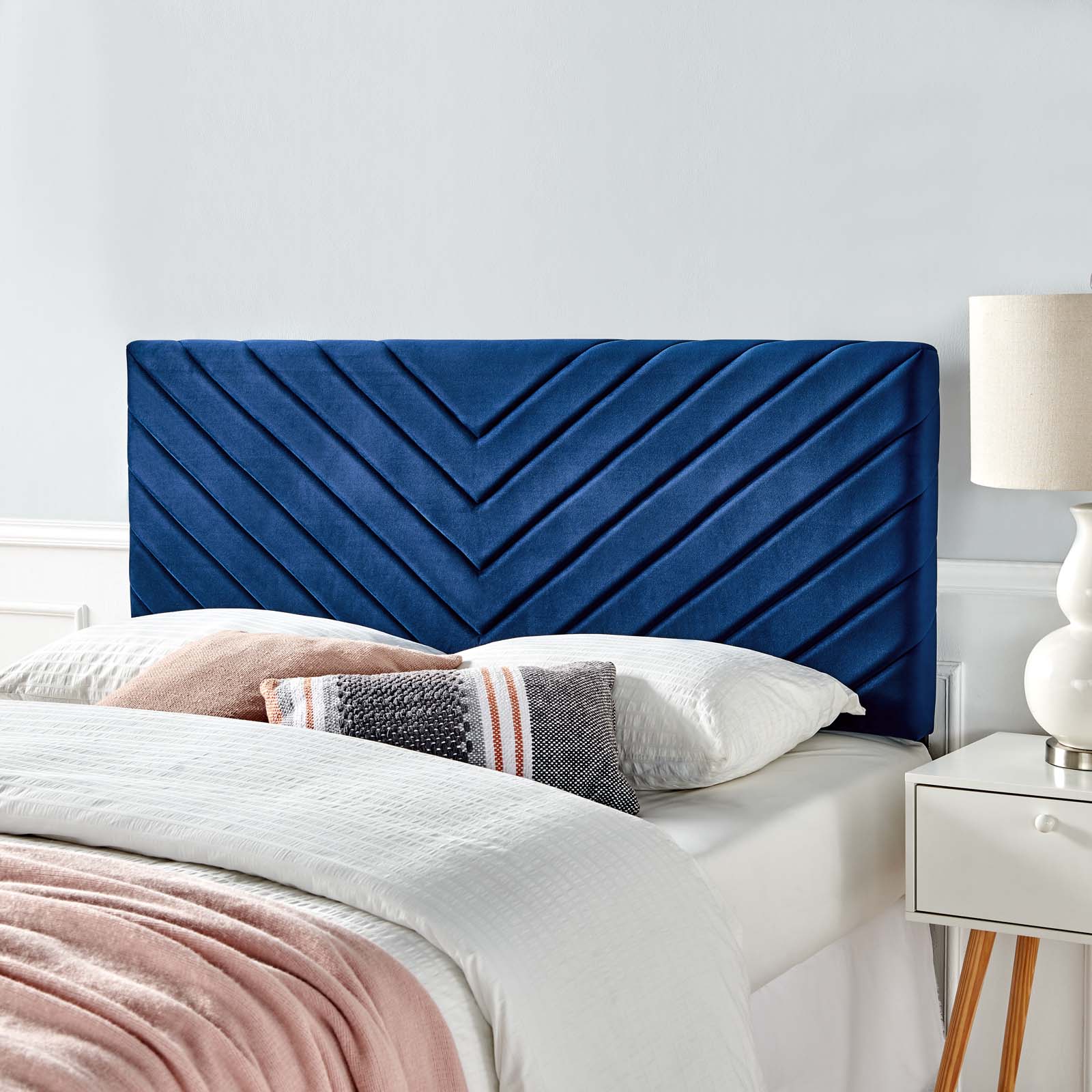 Tufted Headboard, Full Queen Size, Velvet, Blue Navy, Modern Contemporary Urban Design, Bedroom Master Guest Suite