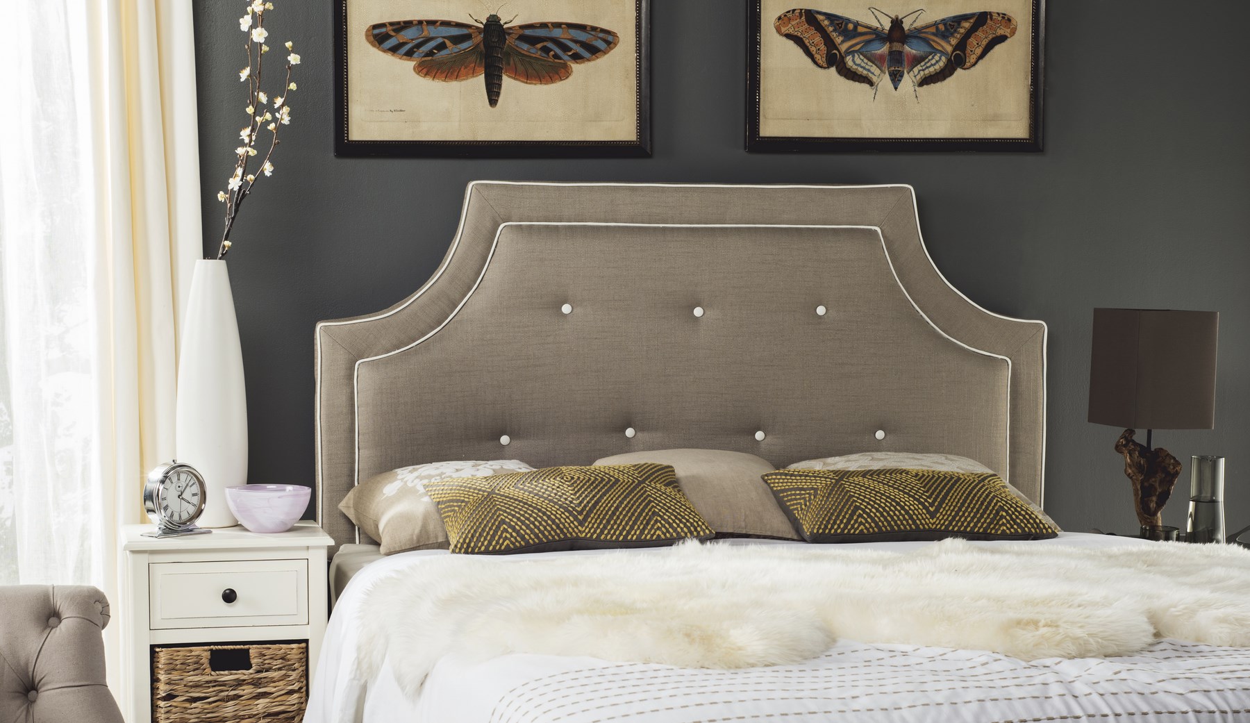 SAFAVIEH Tallulah Class Arched Tufted Headboard, King, Dark Oyster