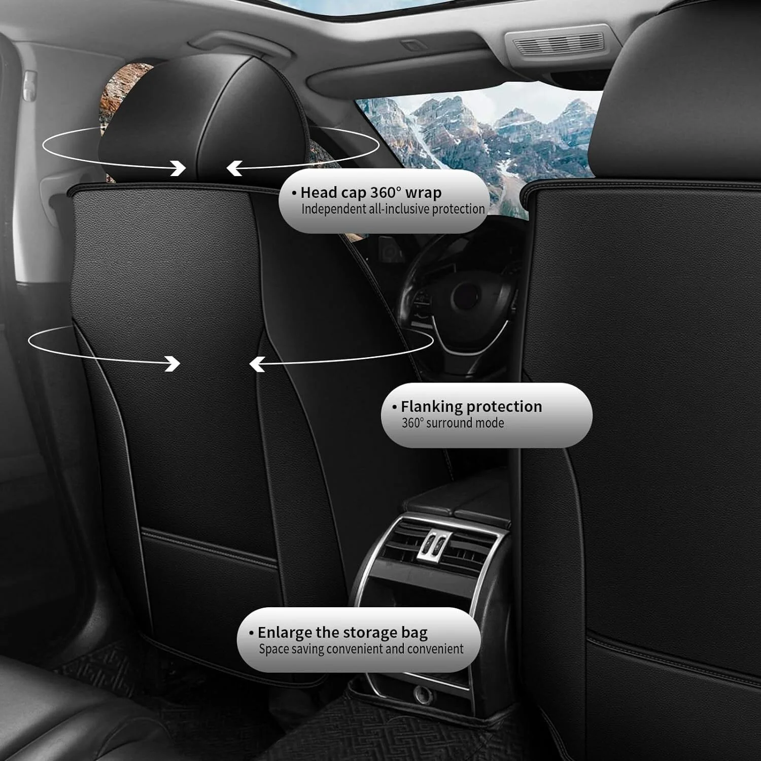 AOMSAZTO Seat Covers for Nissan Kicks 2018-2024 Car Seat Covers Full Set 5 Seats Waterproof Faux Leather Car Seat Cushion Protector Compatible Airbag Black