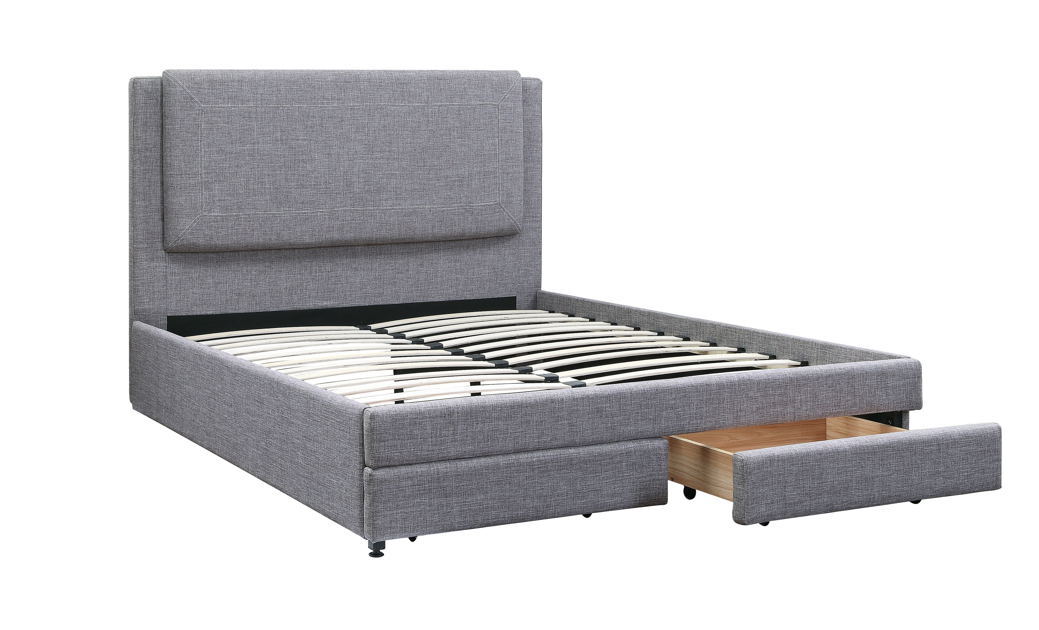 Stylish Modern Ash Grey Polyfiber Est King Size Bed 1pc Bedframe Master Bedroom Furniture Storage Footboard Upholstery Headboard