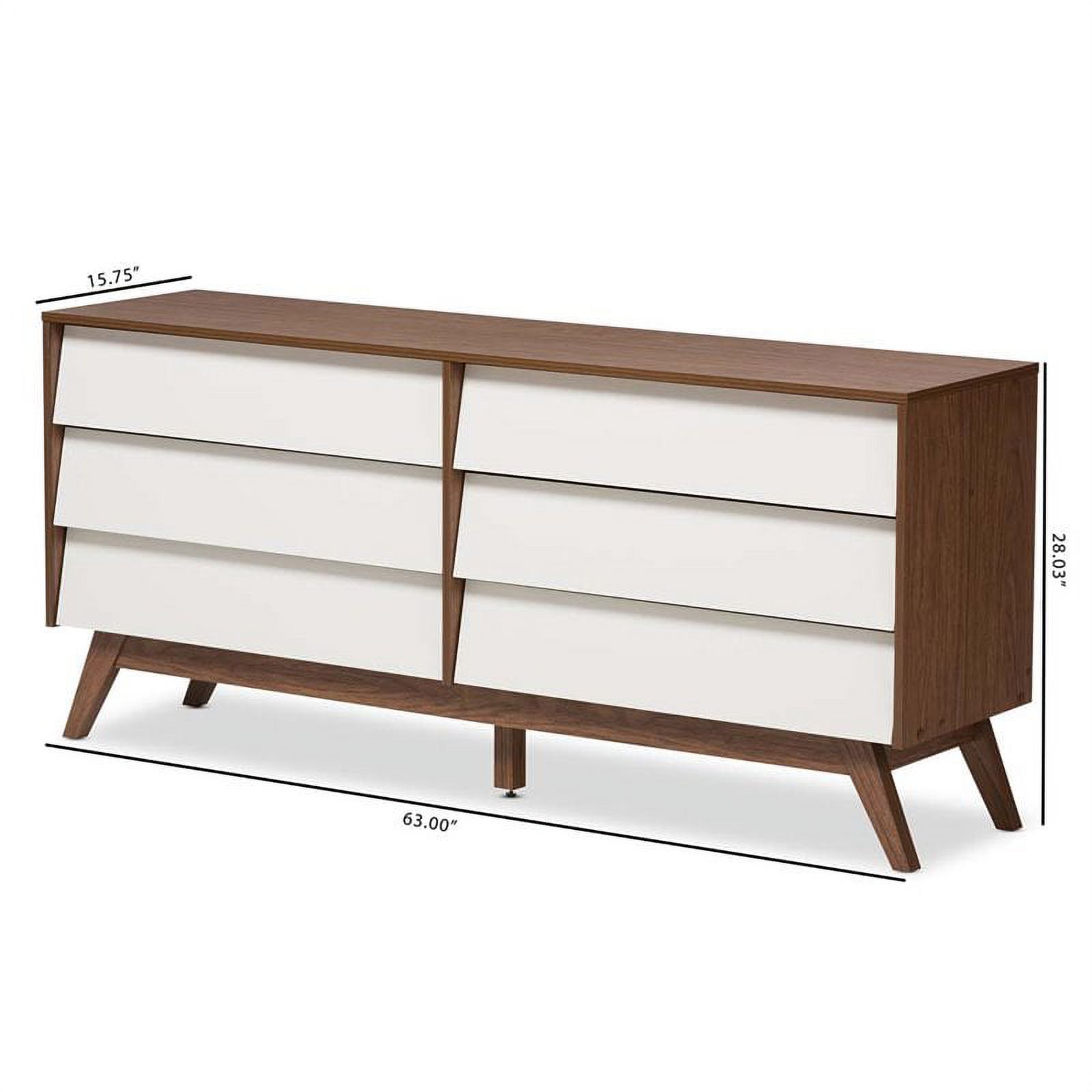 Bowery Hill 6 Drawer Double Dresser in White and Walnut Brown