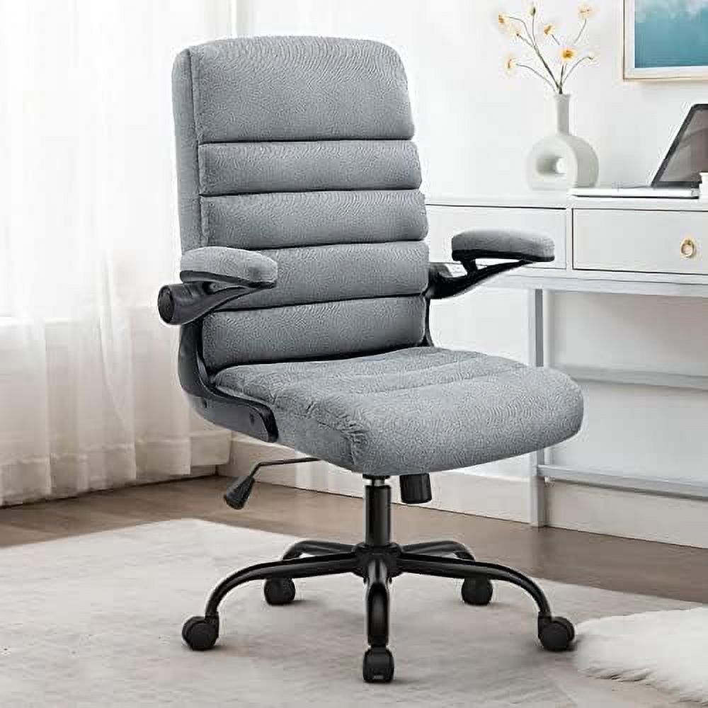 TJUNBOLIFE Home Office Desk Chair  High Back Ergonomic  Lumbar Support Computer Chairs with Wheels and Flip-up Armrest Adjustable  Backward Tilt  Gray