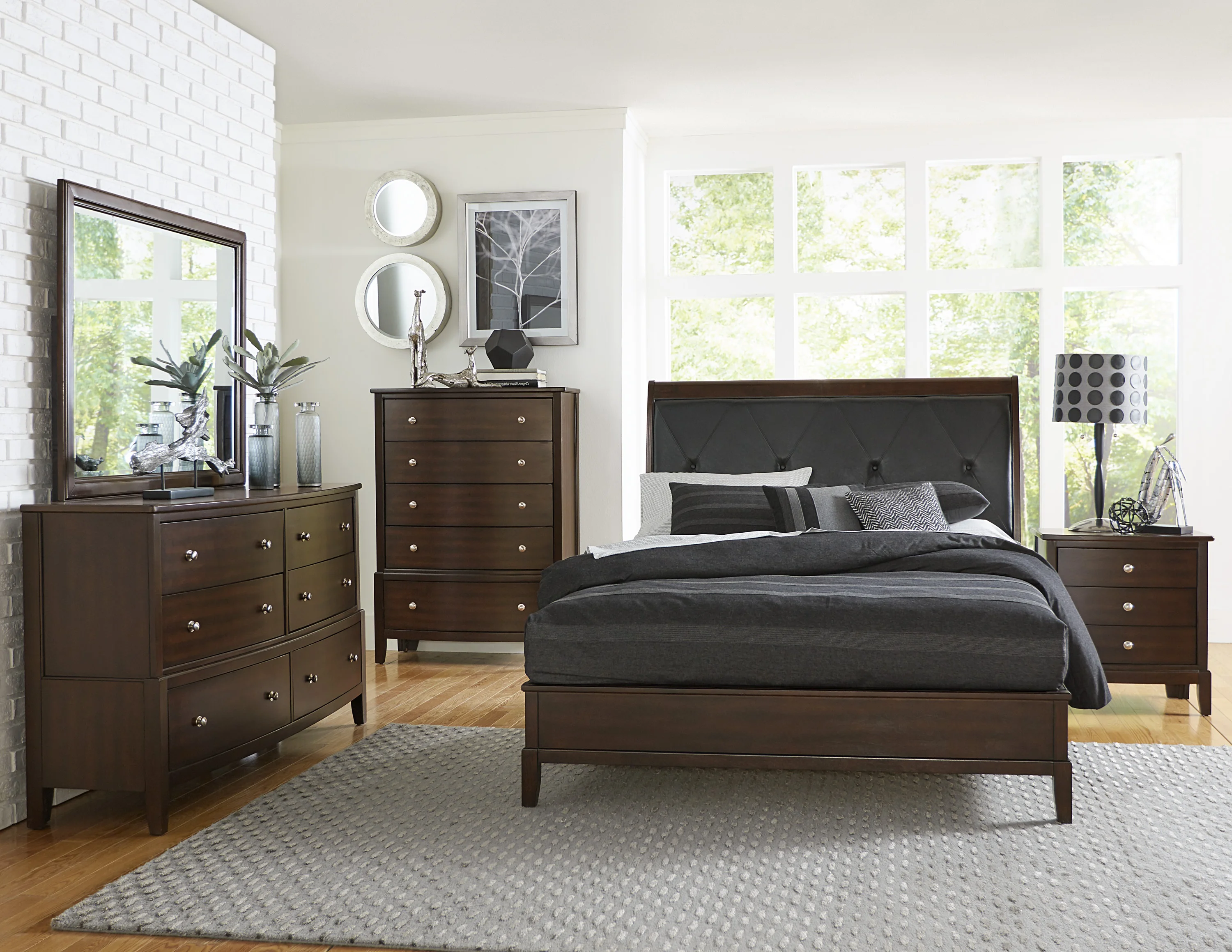 Dcenta Dark Cherry Finish 1pc Chest of 5x Drawers Satin Nickel Tone Knobs Transitional Style Bedroom Furniture
