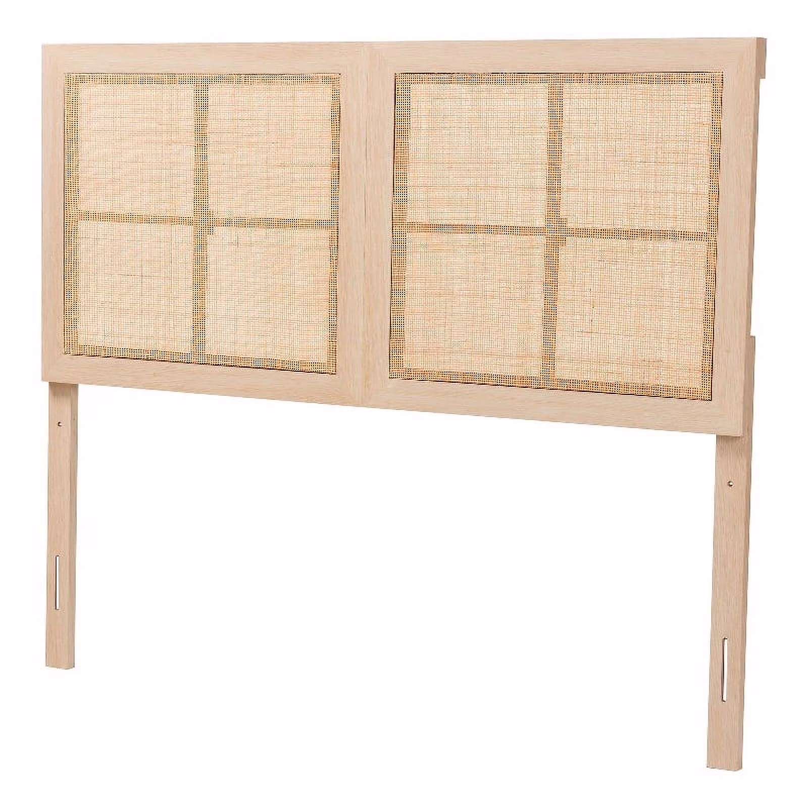 Pemberly Row Wood/Natural Rattan Queen Size Headboard in Light Brown