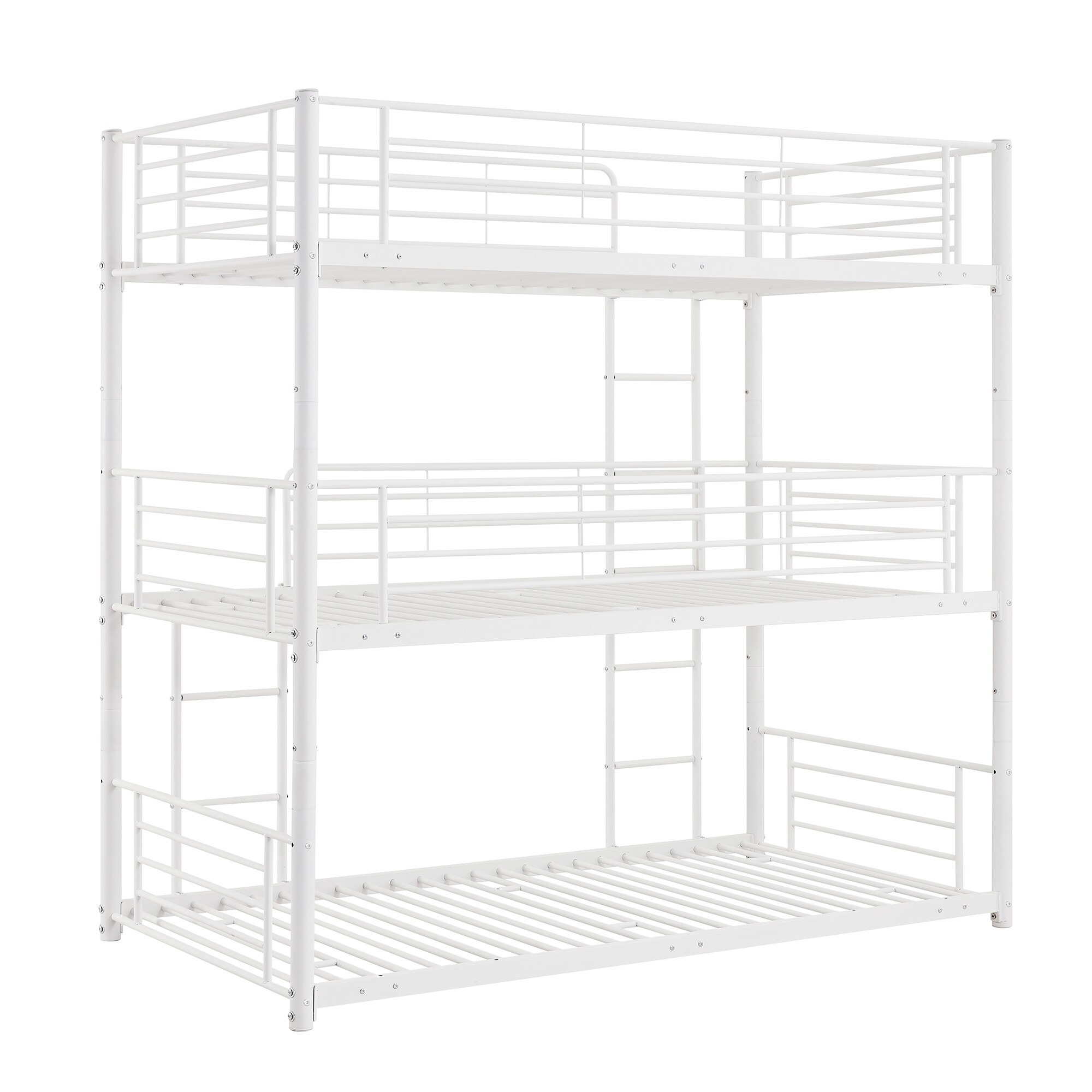 Nestfair  Twin Over Twin Over Twin Triple Bunk Bed with Built-in Ladder White