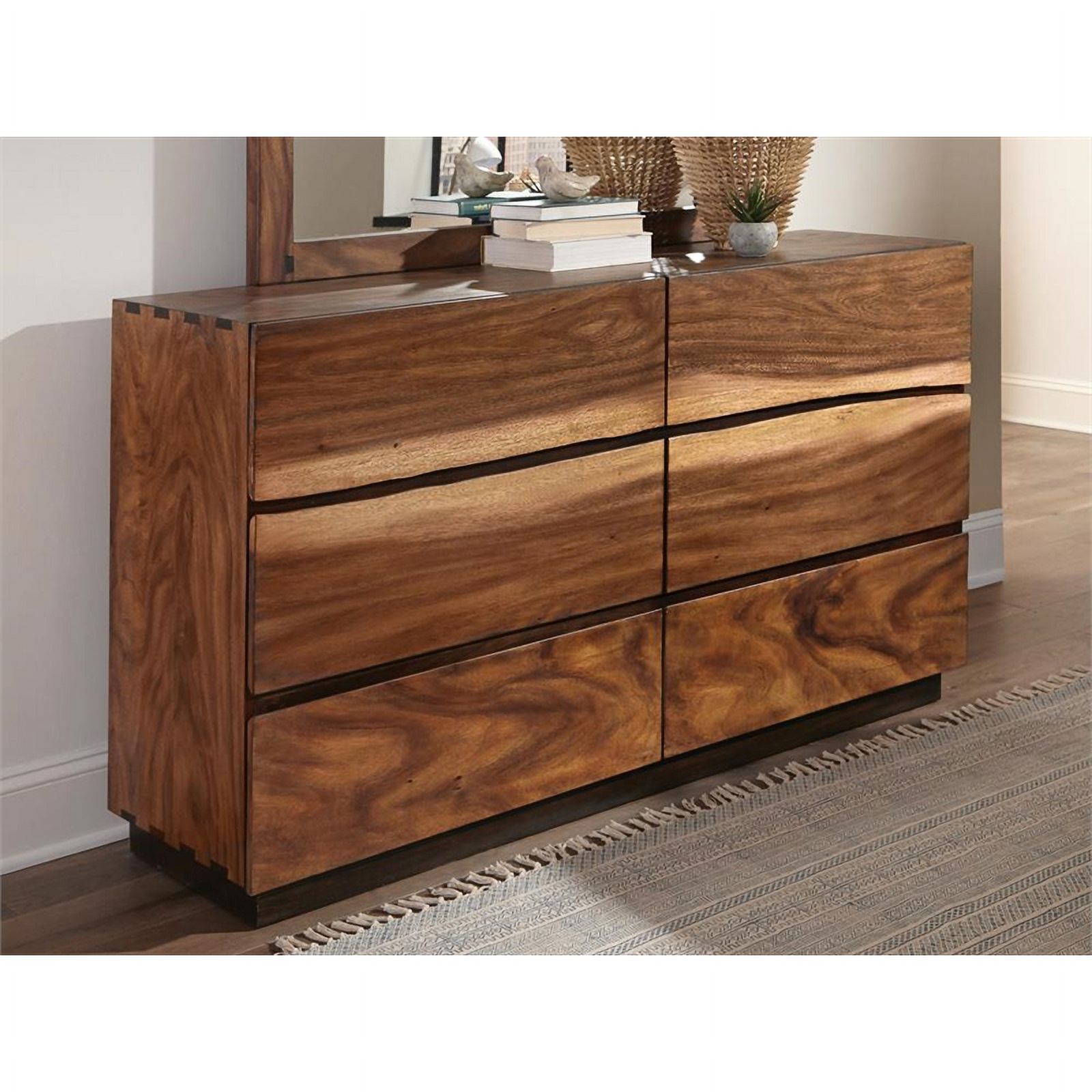 Pemberly Row Contemporary 6-drawer Wood Dresser Smokey Walnut and Brown
