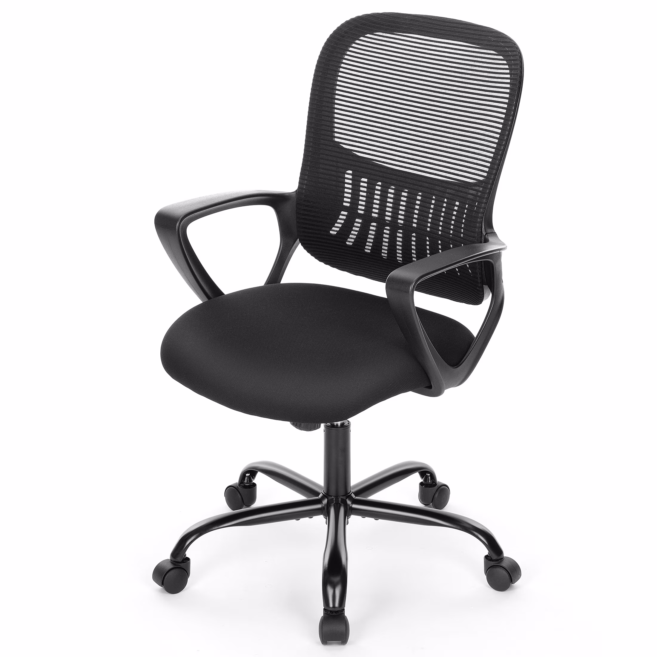 Home Office Mid Back Mesh Desk Chair with Comfortable Armrests and Cushion, Black
