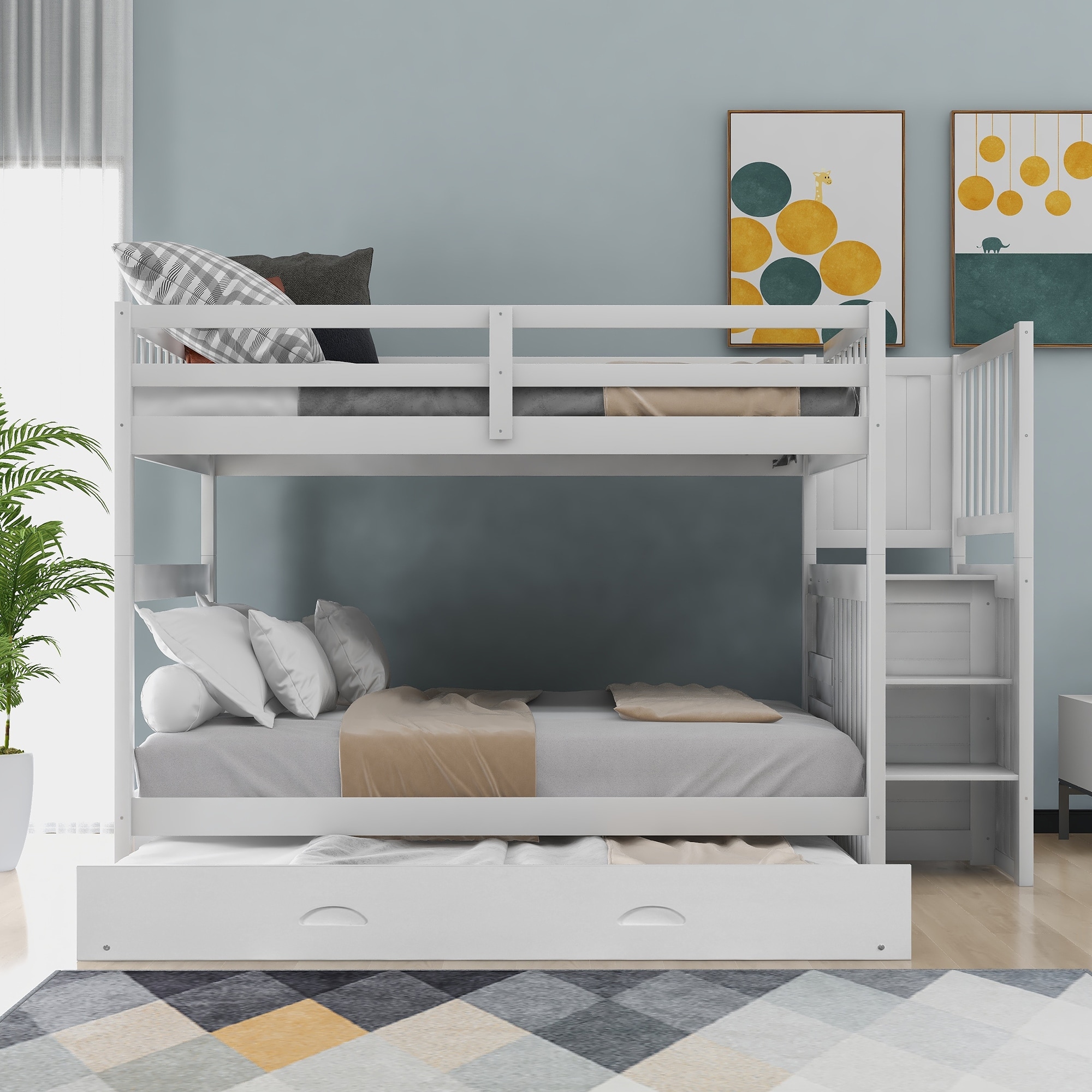 Home Adores, Inc. Ylonna Full over Full Bunk Bed with Twin Size Trundle White