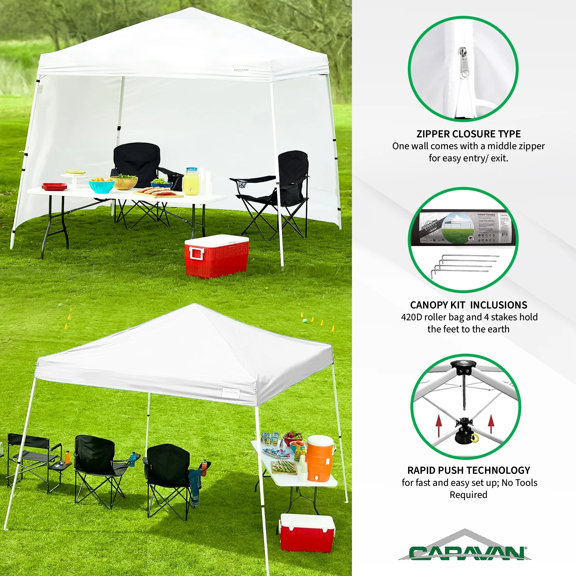 Caravan Canopy V Series Sidewalls w/V Series 2 Angled Leg Canopy & 4 Plates