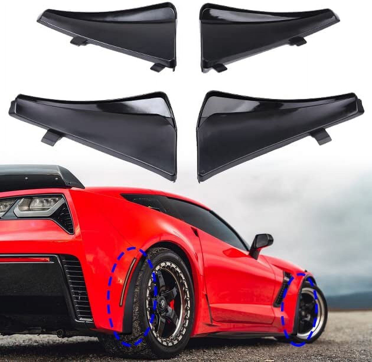ELITEWILL Front & Rear Splash Guards Mud Flaps Fender XL Extended Style Compatible with 2020-2022 Chevy Corvette C8 Replace OEM #84263453 & #84263457