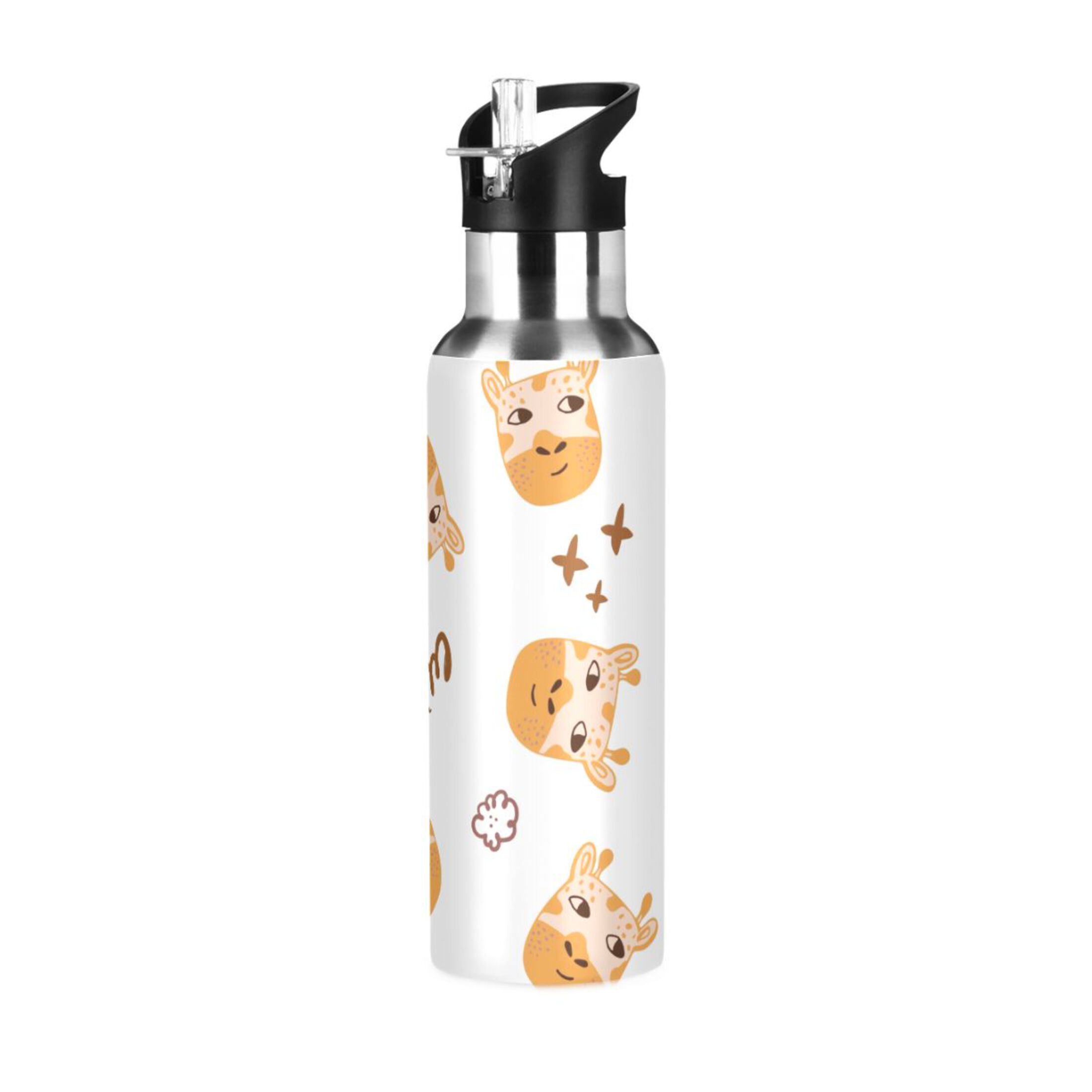 Cute Cartoon Giraffe Water Bottles Insulated Thermos Kids Stainless Steel Bottle with Straw Lid Flask Leakproof for Sports Gym 20 oz