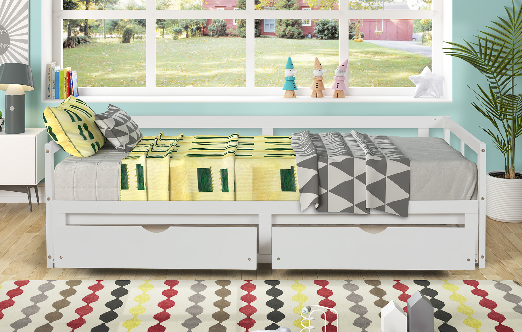 Hanway Twin Daybed with Two Drawers - White Solid Pine Wood Material - Extendable Full Size Bedstead with Extra Storage – Bedroom Accessories and Décor – Elegant Furniture for Compact Rooms…