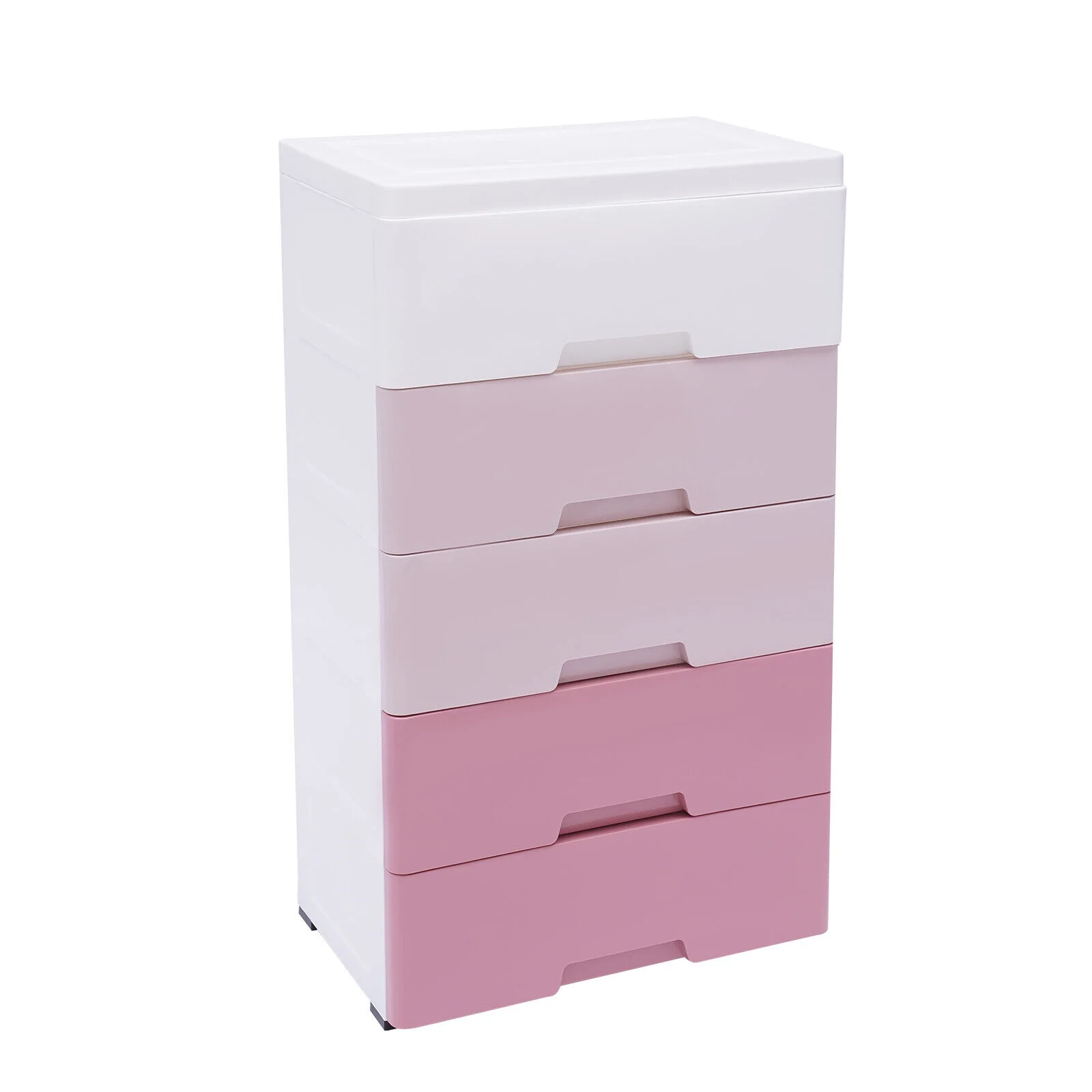 Oukaning 5-Layer Plastic Storage Drawers for Bedroom Clothes Storage Tower Clothes Organizer Cabinet Pink