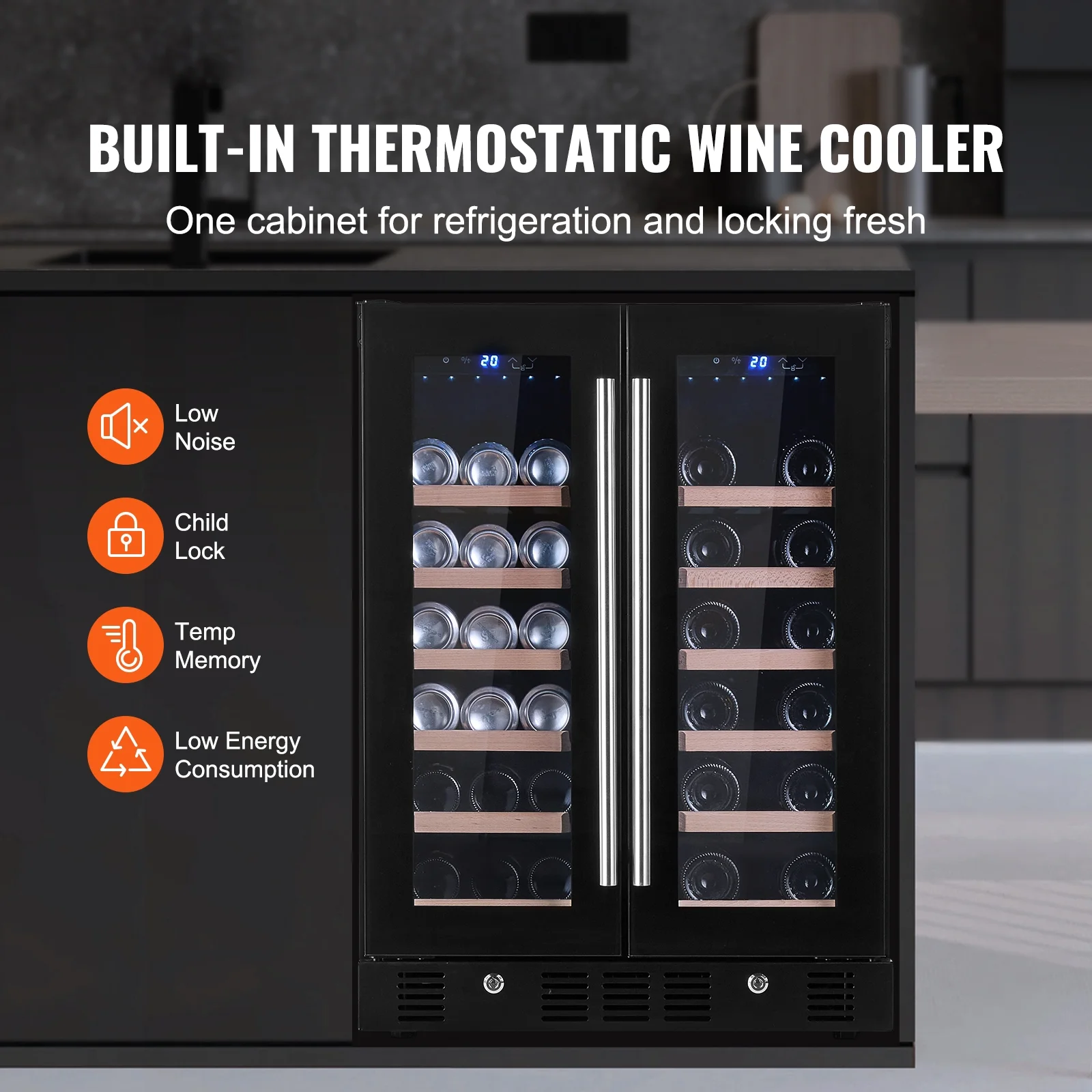 SKYSHALO 78 Cans 20 Bottle Fridge Stainless Steel Wine Cooler with LED Light Lock
