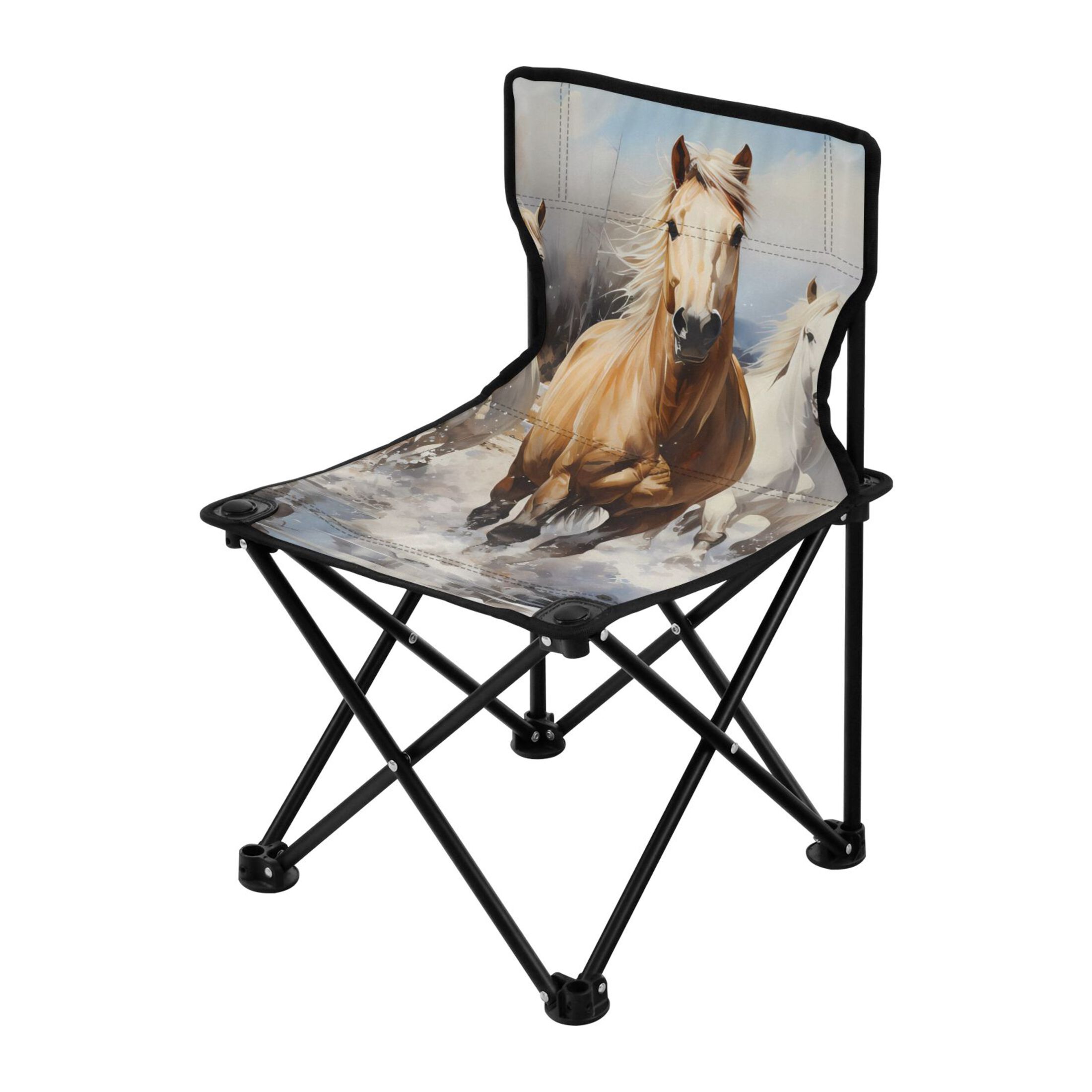 Horses in Winter Portable Camping Chair Outdoor Folding Beach Chair Fishing Chair Lawn Chair with Carry Bag Support to 220LBS