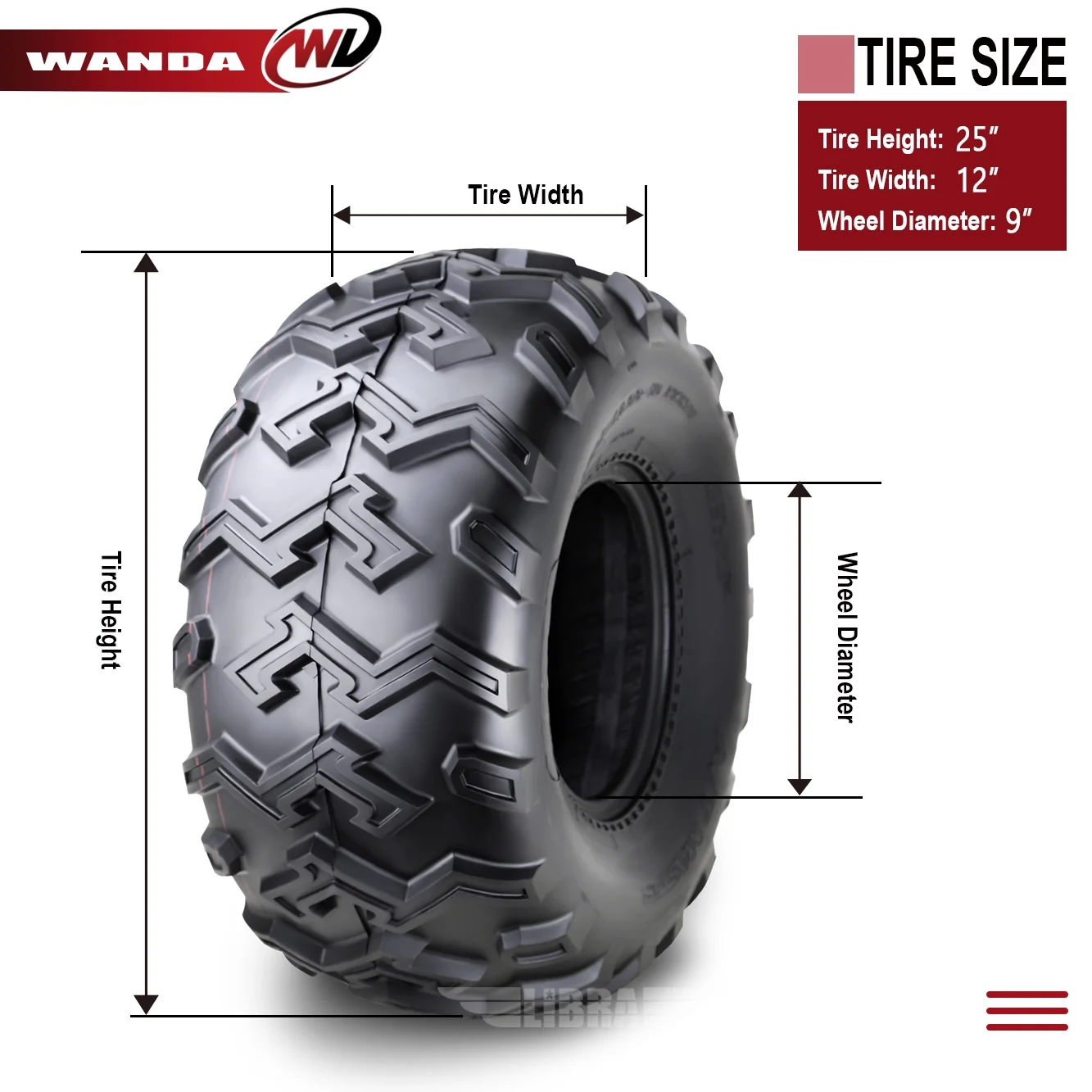 One WANDA ATV/UTV Tire 25x12-9 25x12x9 305/65-9 /6PR P306 John Deer Gator