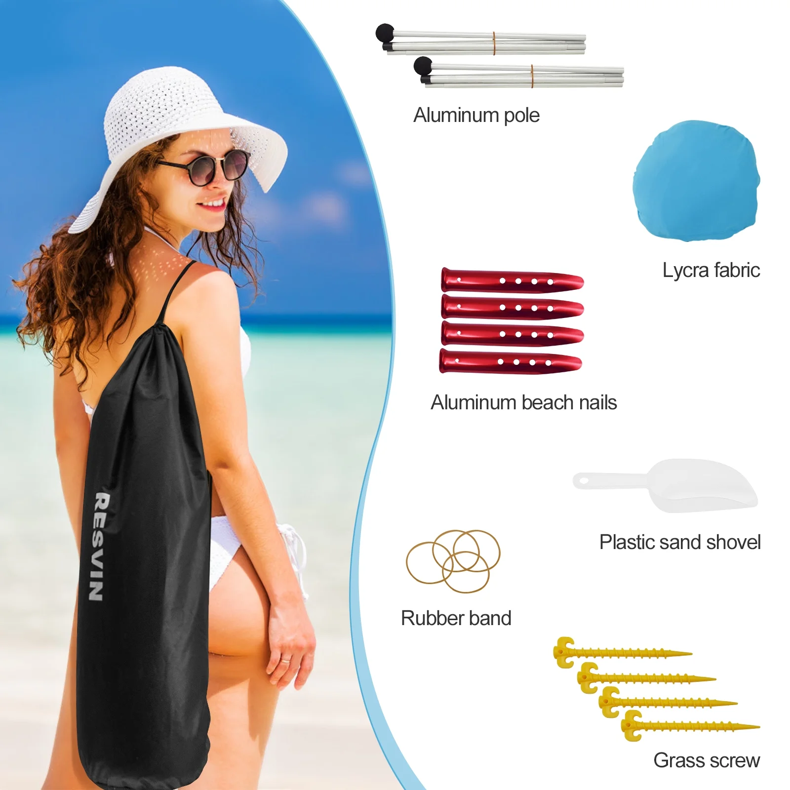 Family Beach Tent with Aluminum Poles, Pop Up Beach Sunshade with Carrying Bag (Blue, 7X7 FT)