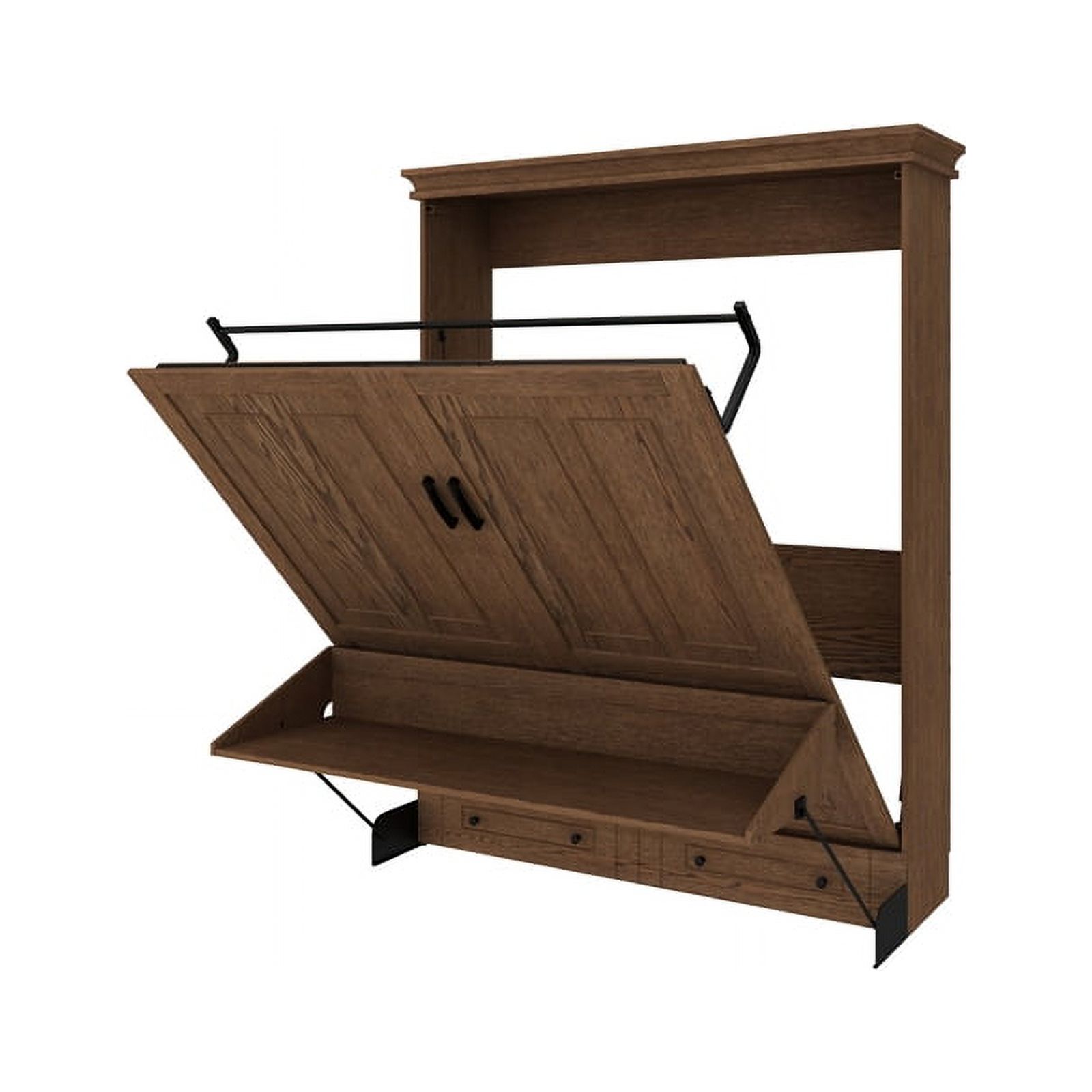 Pemberly Row Transitional Queen Solid Wood Murphy Wall Desk Bed in Brown
