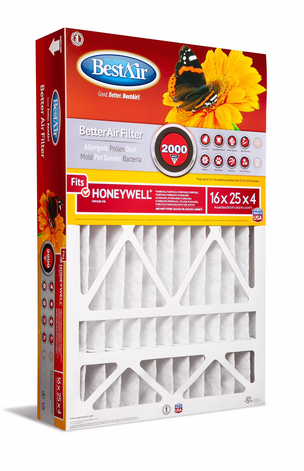 BestAir HW1625-11R Honeywell 16x25x4 Series 2000 MERV 11 Furnace Filter