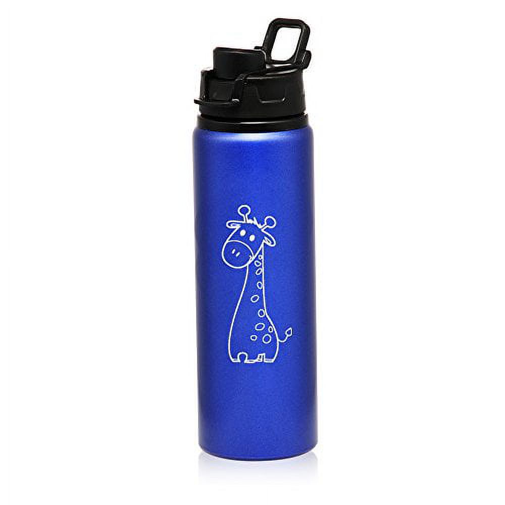 25 oz Aluminum Sports Water Travel Bottle Cute Giraffe (Blue)