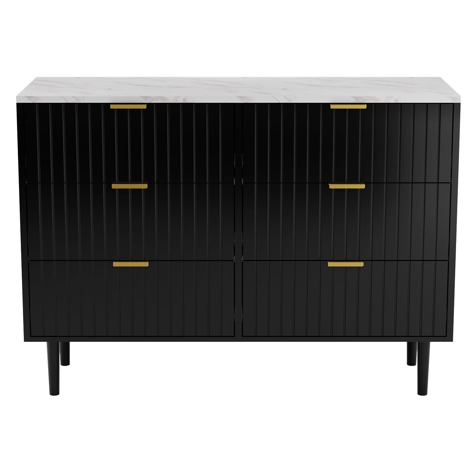 6 Drawers Chest Of Dresser Storage Tower Cabinet Bedroom Organizer Imitation Marble Texture Black