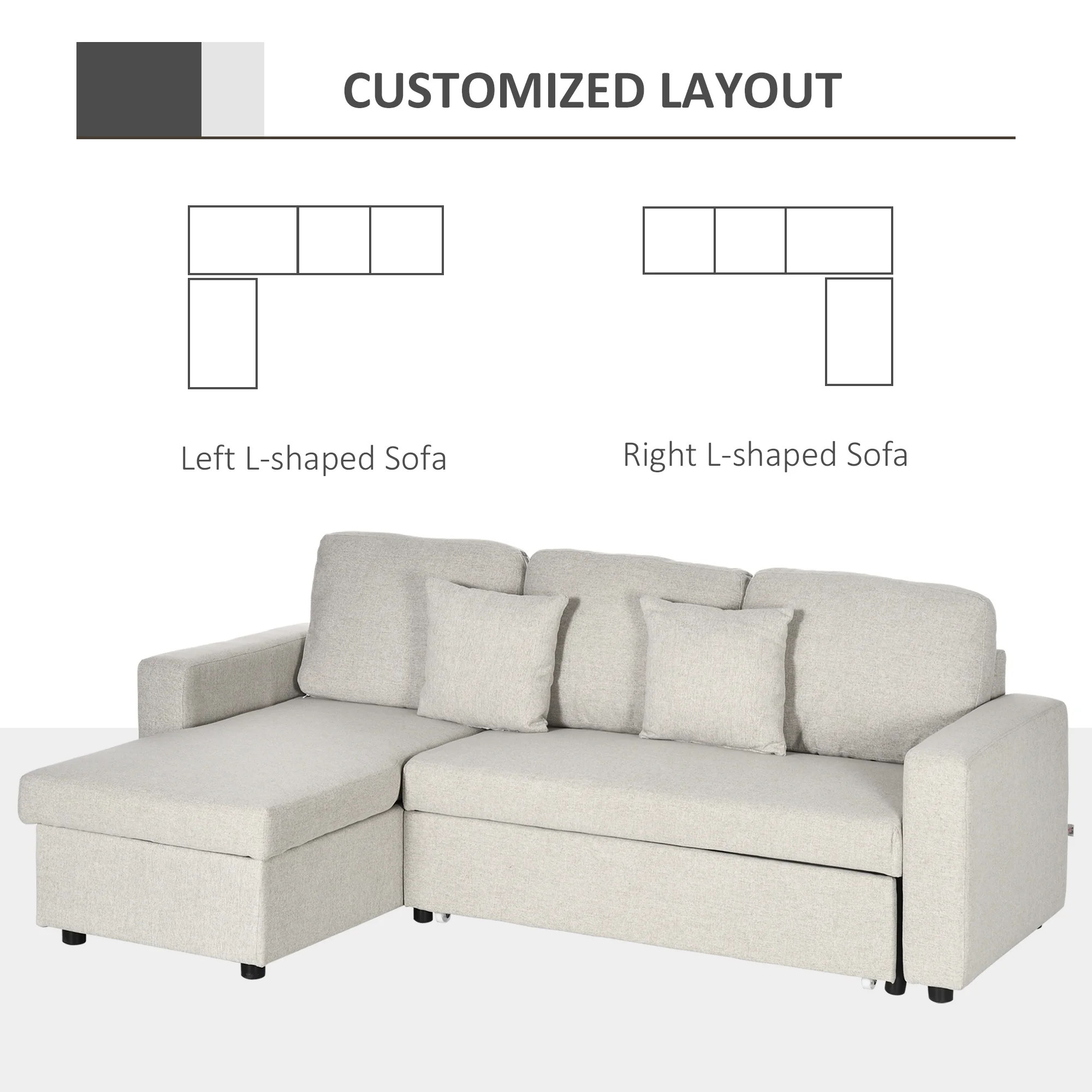 HOMCOM Sectional Sleeper Sofa with Pull out Bed Cream White