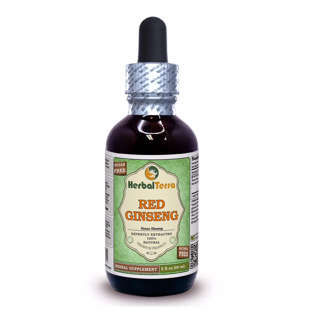 Red Ginseng Dry Root KETO Friendly Alcohol-Free Absolutely Natural Expertly Extracted by Trusted HerbalTerra Brand Liquid Extract. Proudly made in USA. Glycerite 2 Fl.Oz