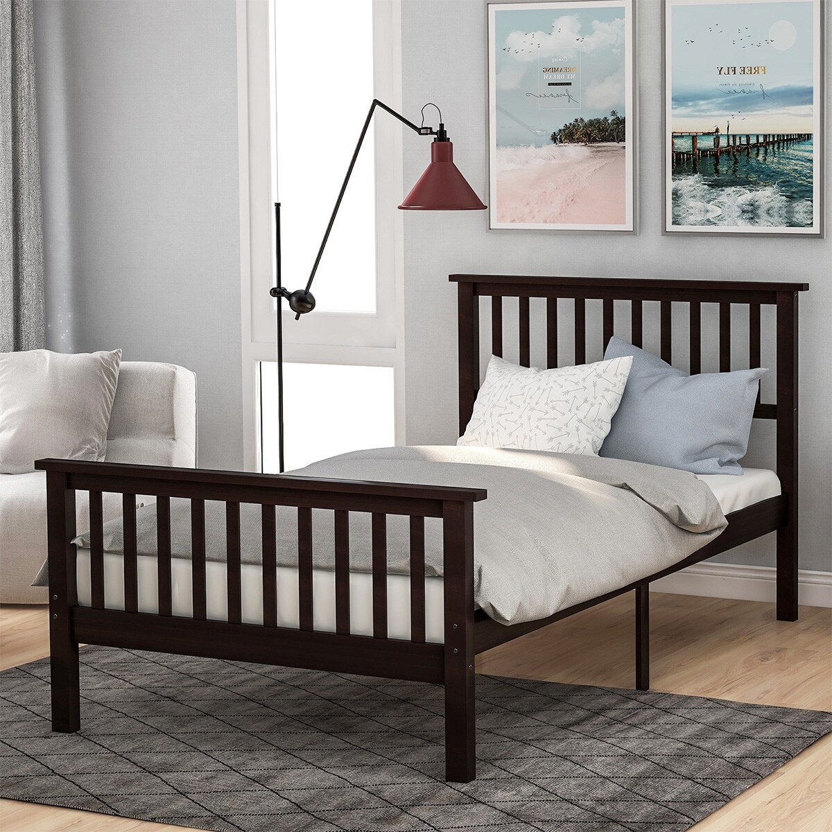 MERAX  Twin Size Platform Bed with Headboard and Footboard Espresso