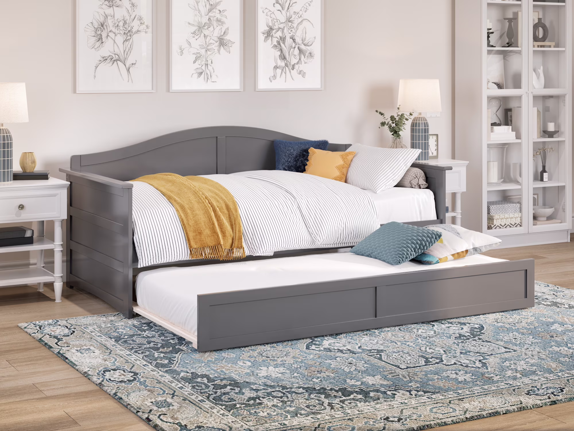 AFI Acadia Wood Twin Size Daybed Frame with Twin Trundle Grey