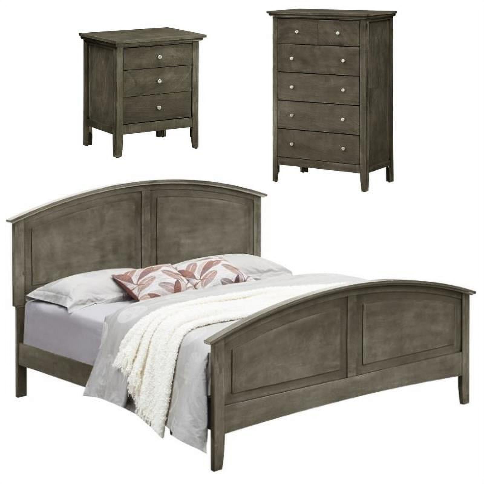Home Square 3-Piece Set with King Bed 5-Drawer Chest and Nightstand in Gray