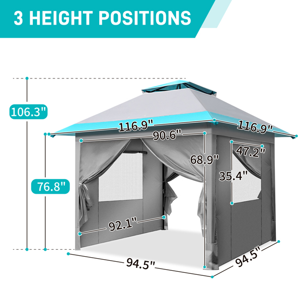 SYTHERS 10x10 Outdoor Pop Up Canopy with 4 Sidewall, All Season Windproof Commercial Outdoor Wedding Party Tents for Parties Canopy Gazebo with Roller Bag, Blue&White