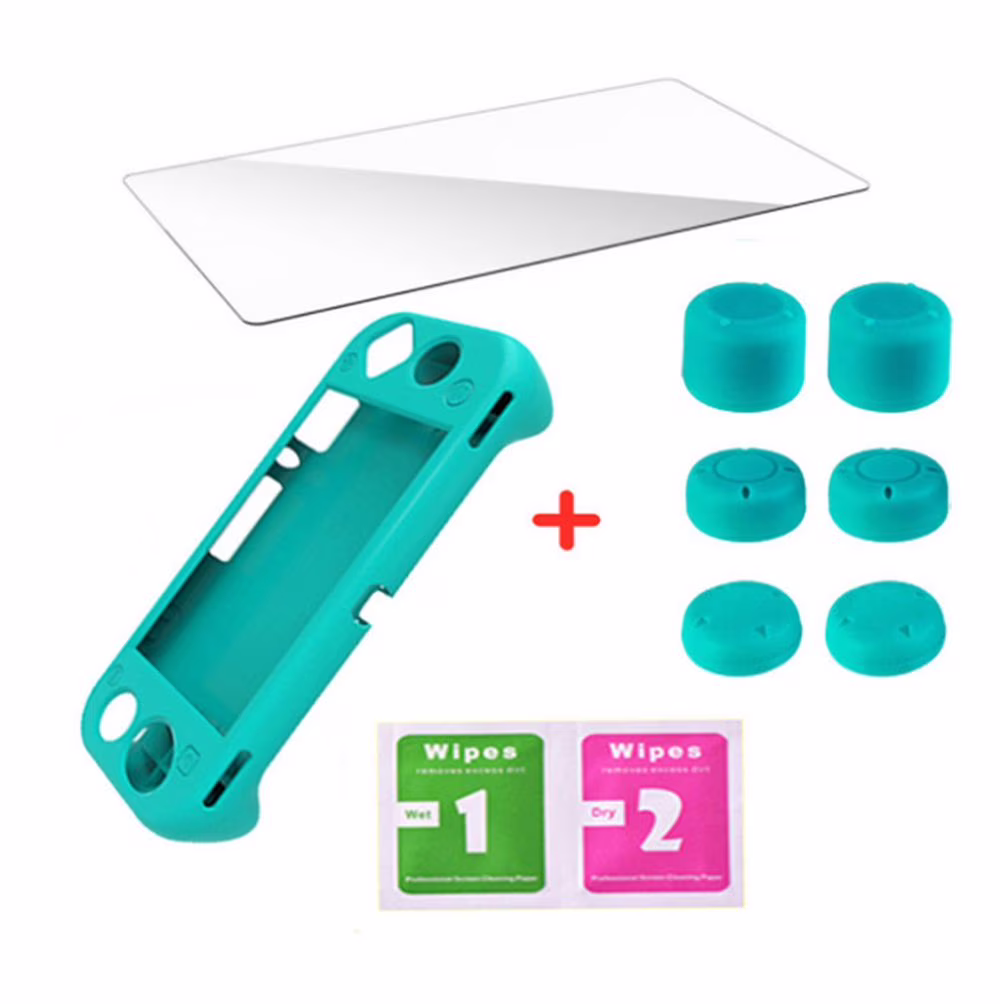 Portable Game Console Home Game Protective Set for Nintendo Switch Lite Grip Caps Screen Protector Silicone Protective Case BLUE