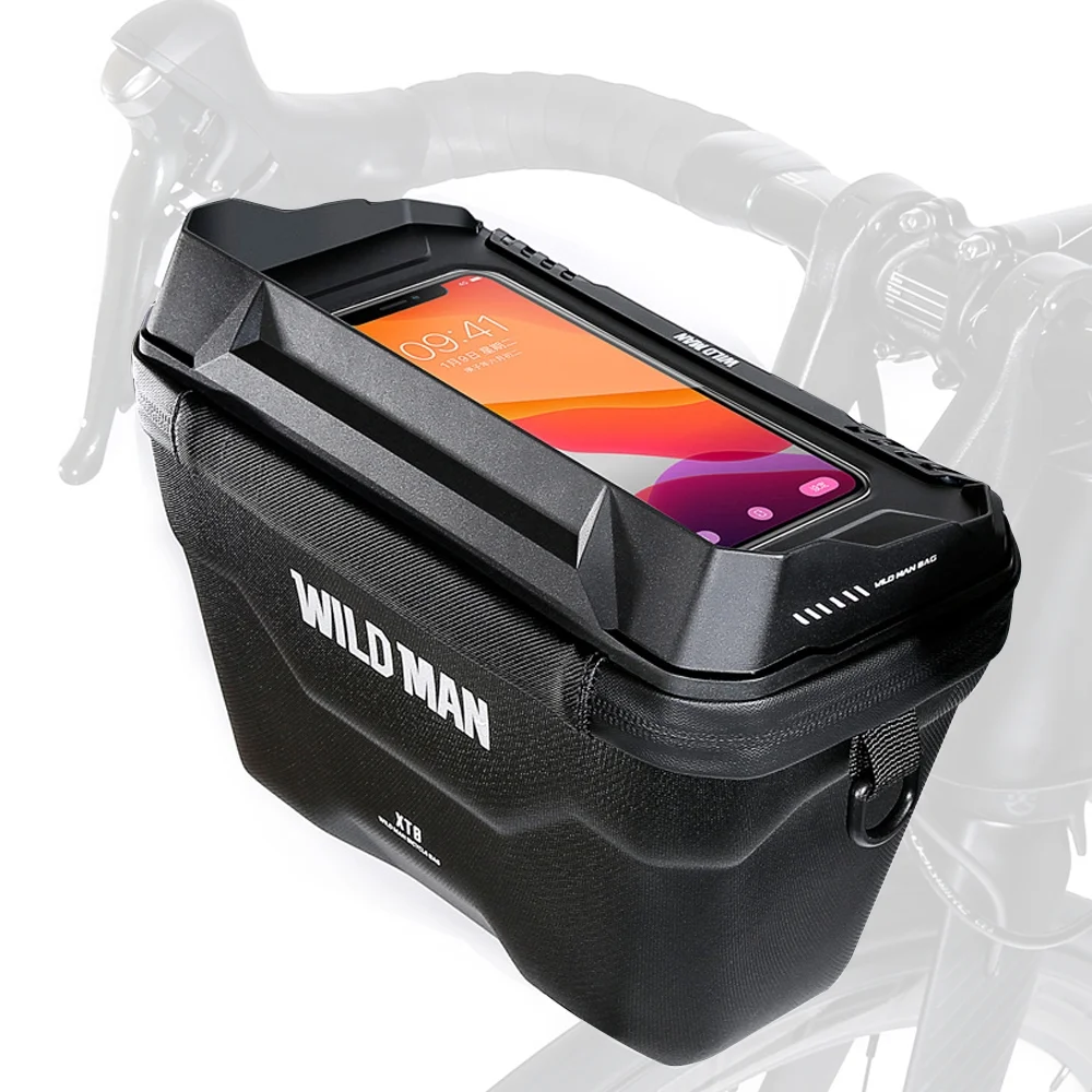 WILD MAN Bike Handlebar Bag Front Phone Bag EVA Cycling Storage Bag 3L Waterproof with Touchscreen Quick Release Design for Mountain Road Bike Electric Scooter